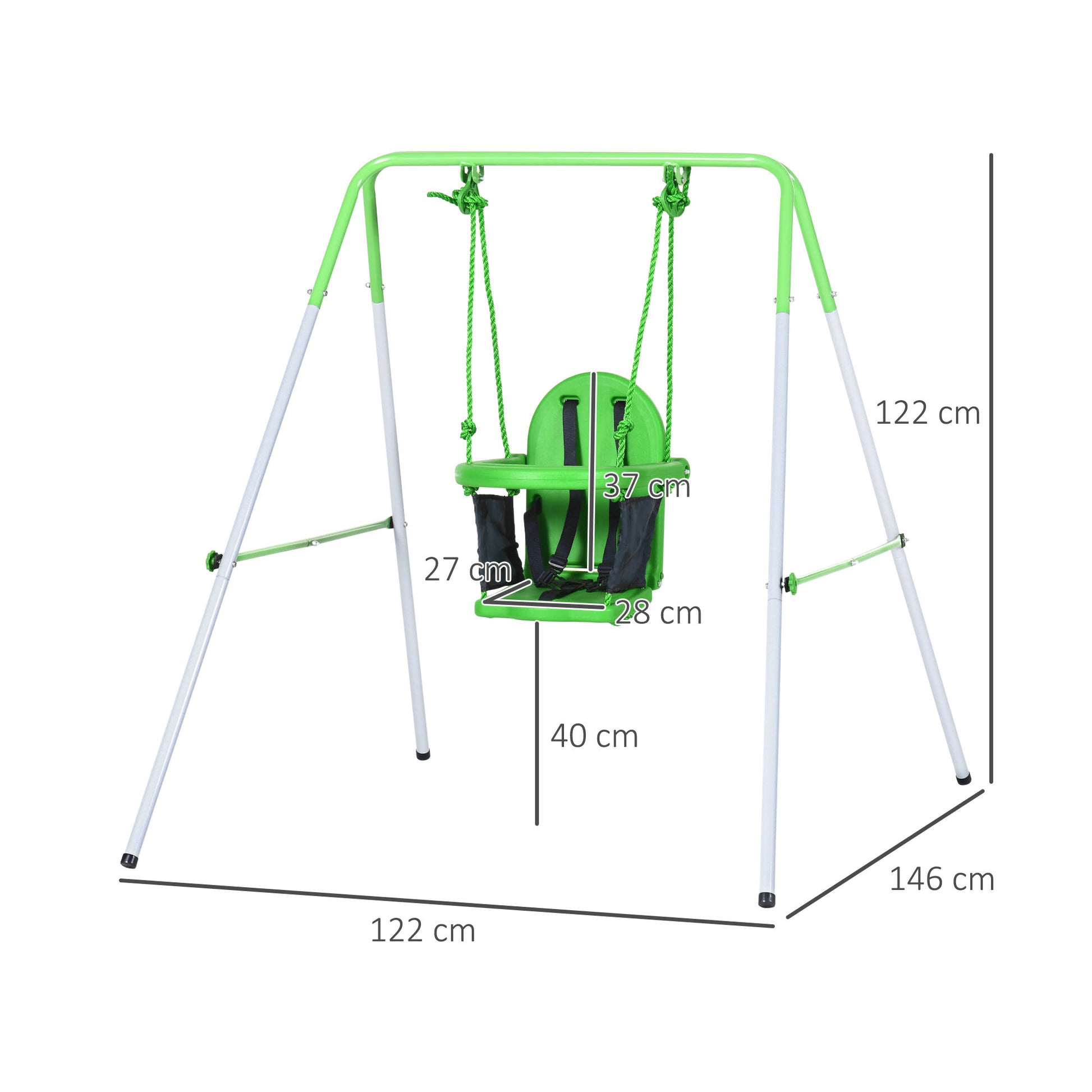 Outsunny Green Steel Baby Swing with Safety Features for Indoor and Outdoor Use - ALL4U RETAILER LTD