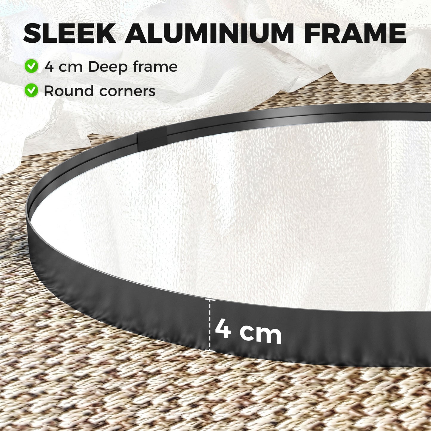 HOMCOM Round Wall Mirror 61 Cm Black Aluminium Alloy Frame Wall Mounted Bathroom Mirror With Tempered Safety Glass