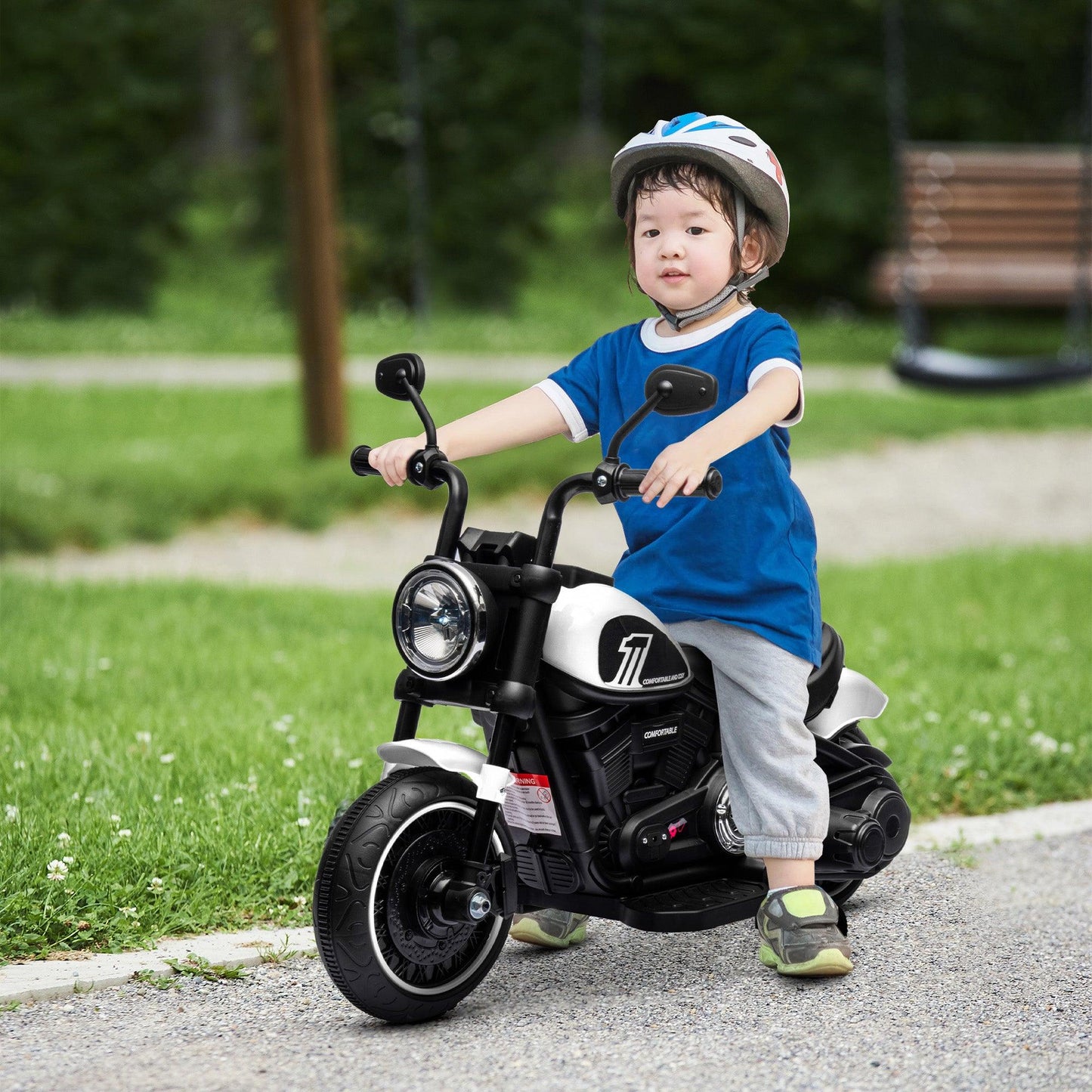 HOMCOM 6V Electric Motorbike with Training Wheels, One-Button Start - White - ALL4U RETAILER LTD