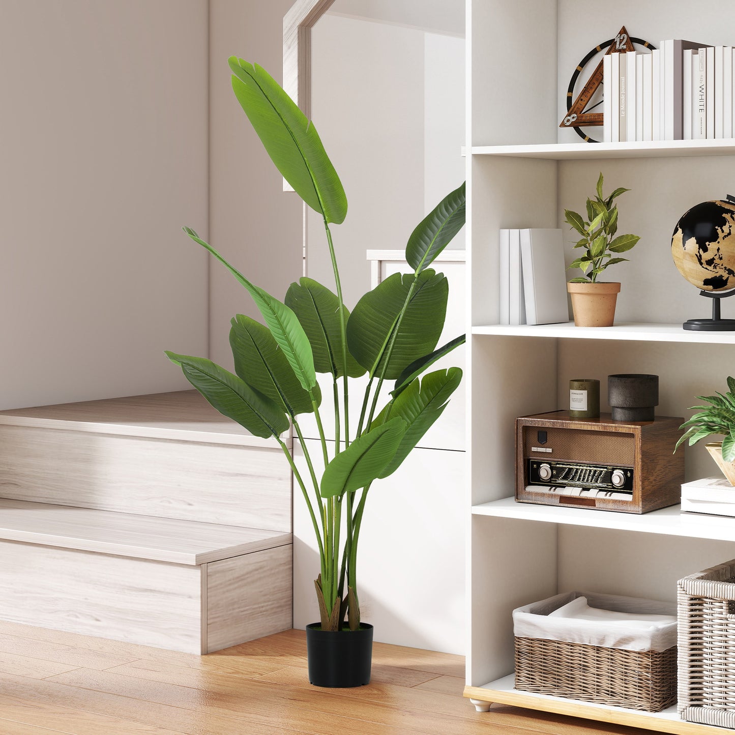 HOMCOM 160cm Tall Artificial Bird Of Paradise Plant Pot With Banana Leaves PEVA Leaves And Flocking For Home Office Decor