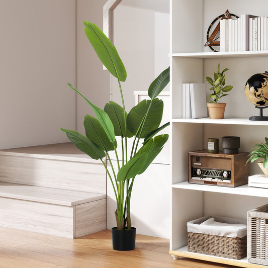 HOMCOM 160cm Tall Artificial Bird Of Paradise Plant Pot With Banana Leaves PEVA Leaves And Flocking For Home Office Decor