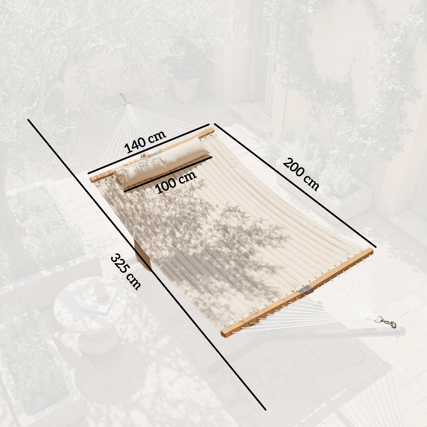 Outsunny Double Hammock With Stand For Two 200x140cm Cream White Cushioned Bed With Spreader Bars Pillows And Pad