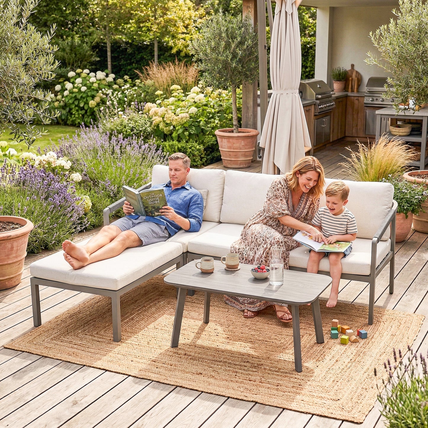 Outsunny 3 Piece Dining Set Outdoor Patio Furniture With 3 Seater Sofa Footstool Coffee Table Cushions
