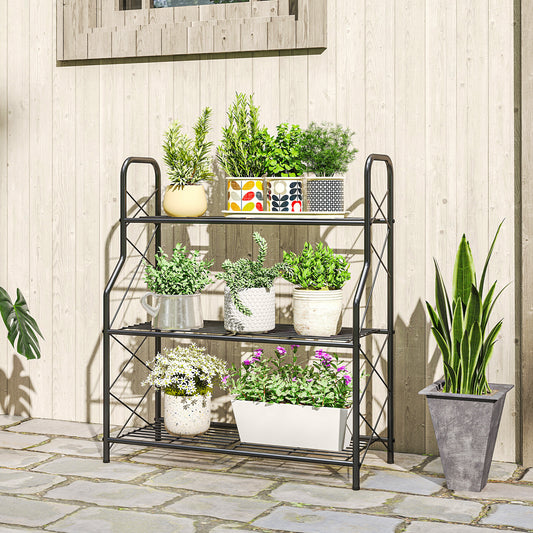 Outsunny 3 Tier Metal Plant Stand Heavy Duty Ladder Shelf Potted Plants Display Rack Indoor Outdoor Flower Pot Holder