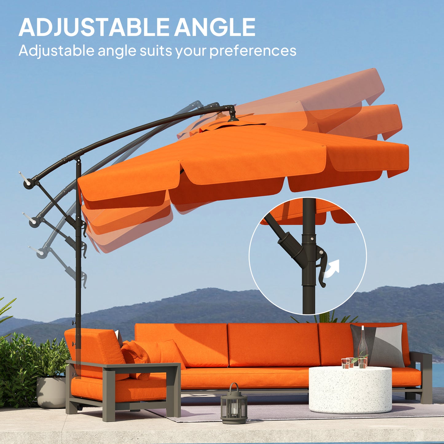 Outsunny 2.7m Garden Cantilever Banana Parasol Orange UV Protection Outdoor Sunshade With Sturdy Metal Frame