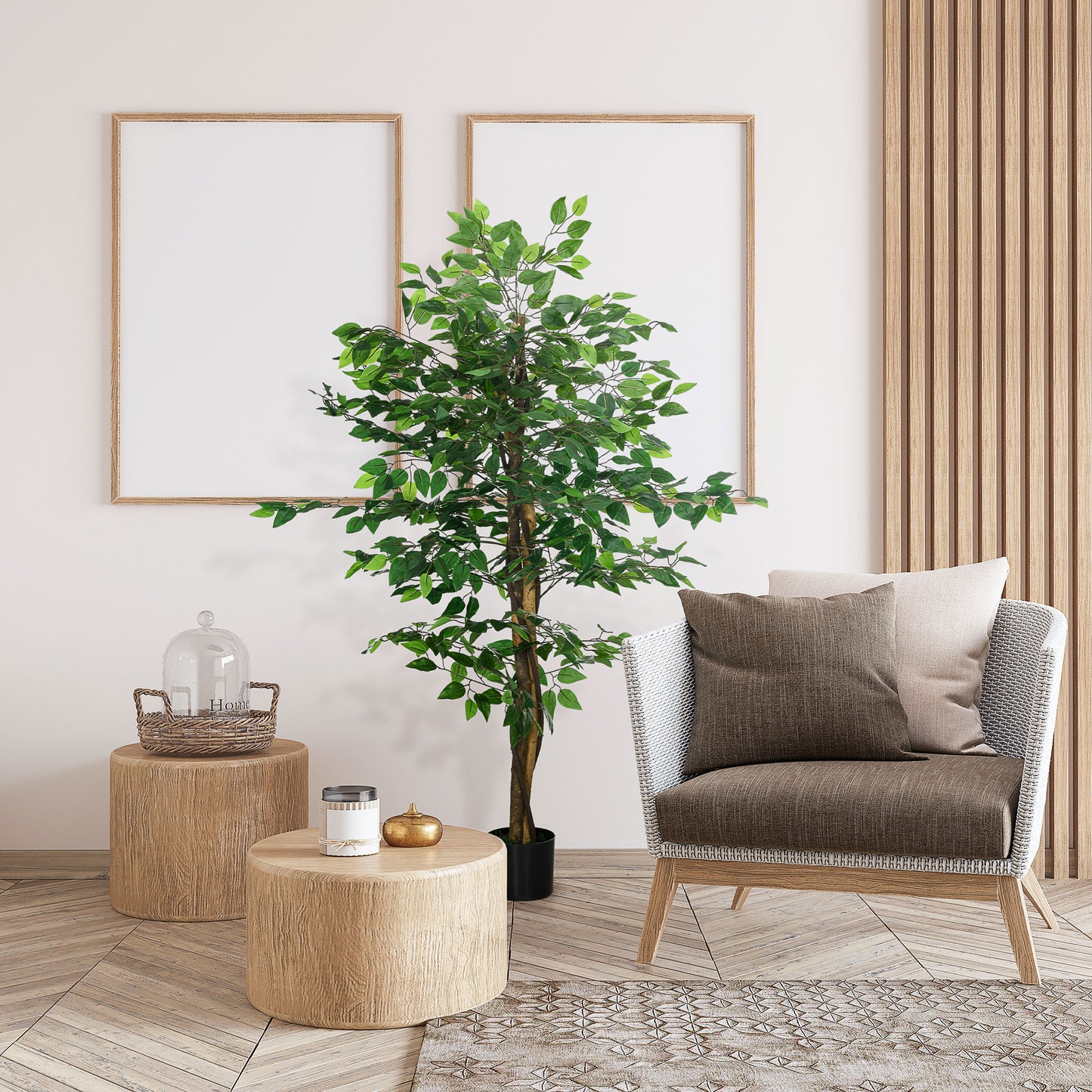 HOMCOM Artificial Ficus Tree in Weighted Pot, Low Maintenance Faux Plant for Home Decor, Ready to Use