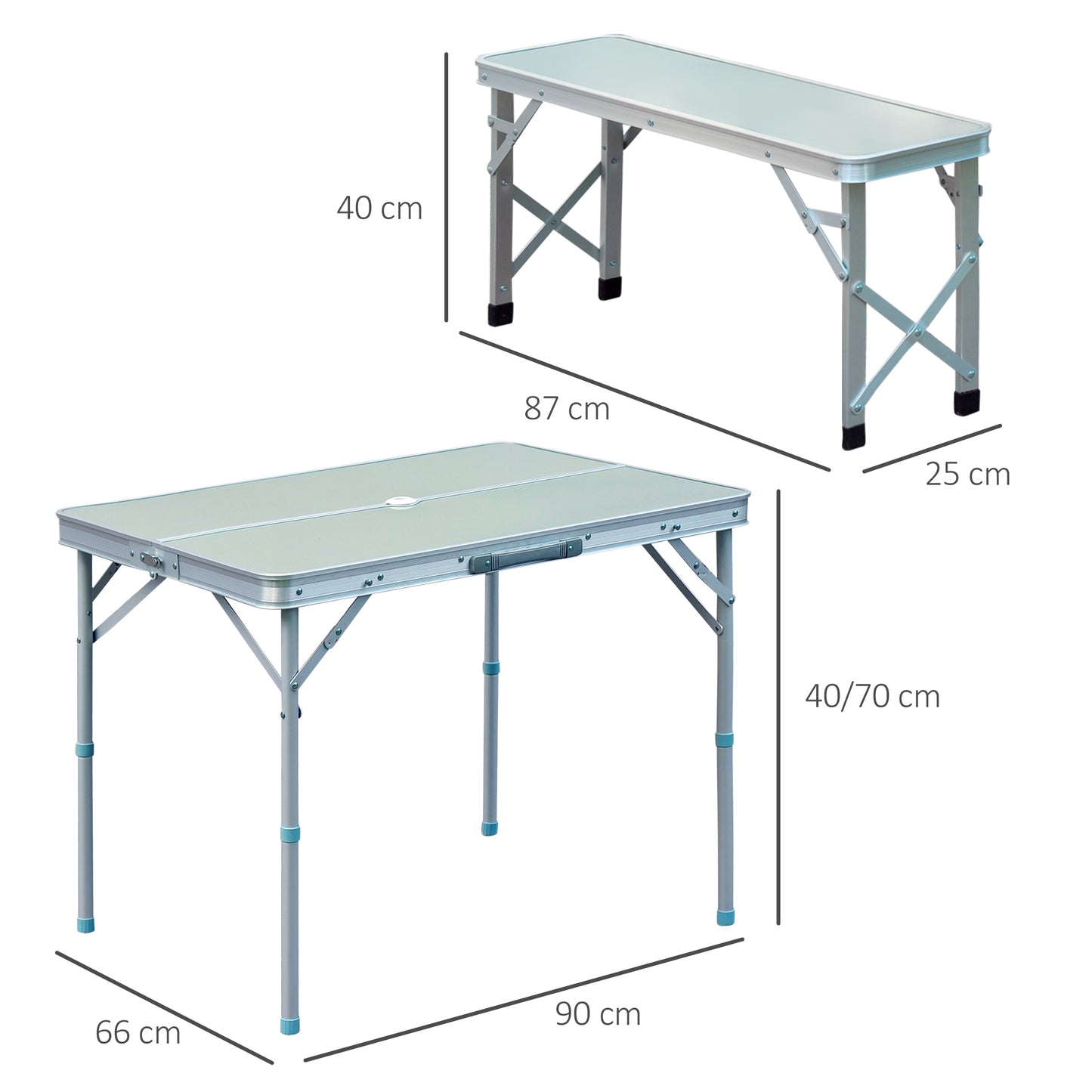 Outsunny Portable 3-Piece Folding Picnic Table and Bench Set for Outdoor Use - Lightweight Aluminum with Umbrella Hole - ALL4U RETAILER LTD