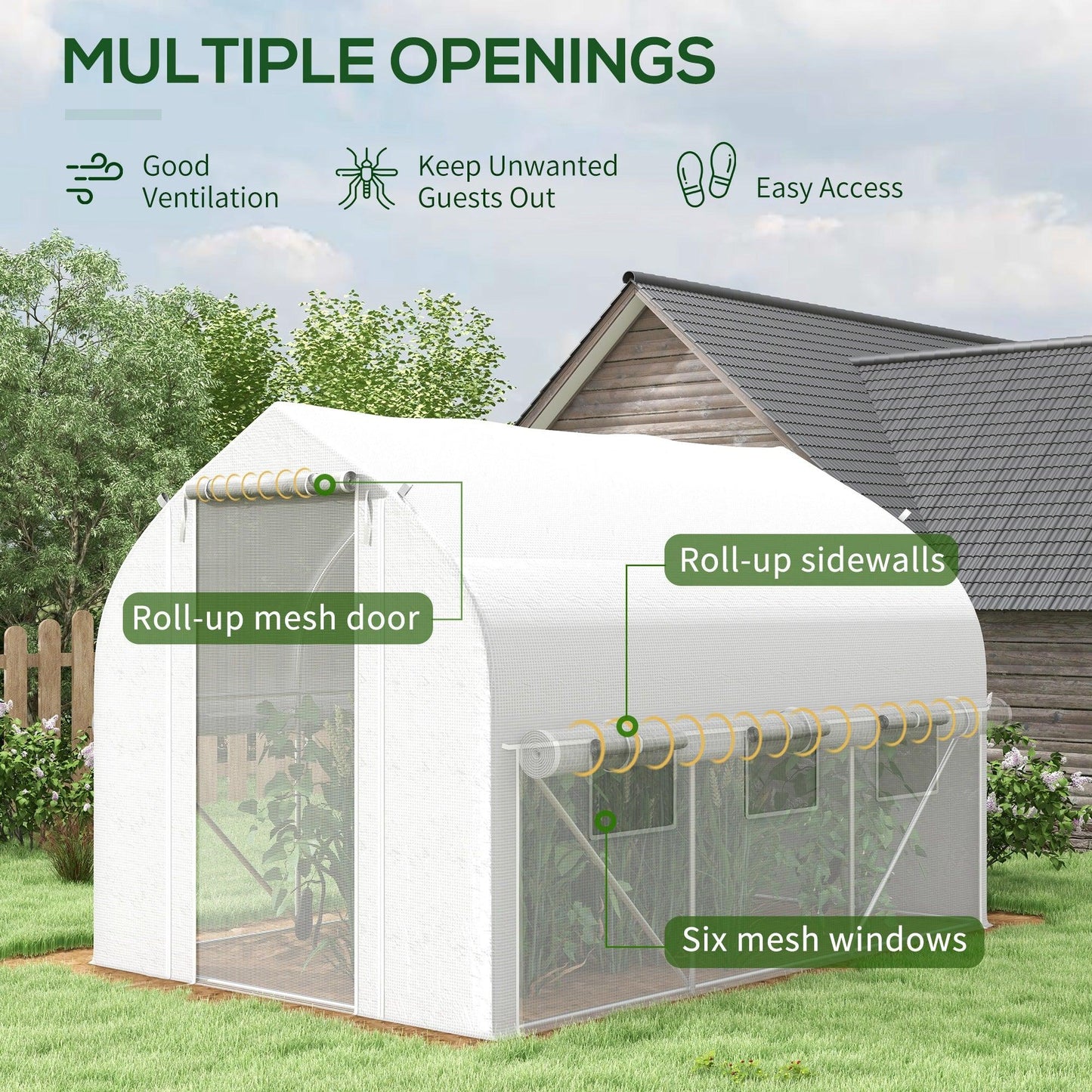 Outsunny 3 x 2m Walk-in Tunnel Greenhouse, Roll Up Sidewalls, Mesh Door - ALL4U RETAILER LTD