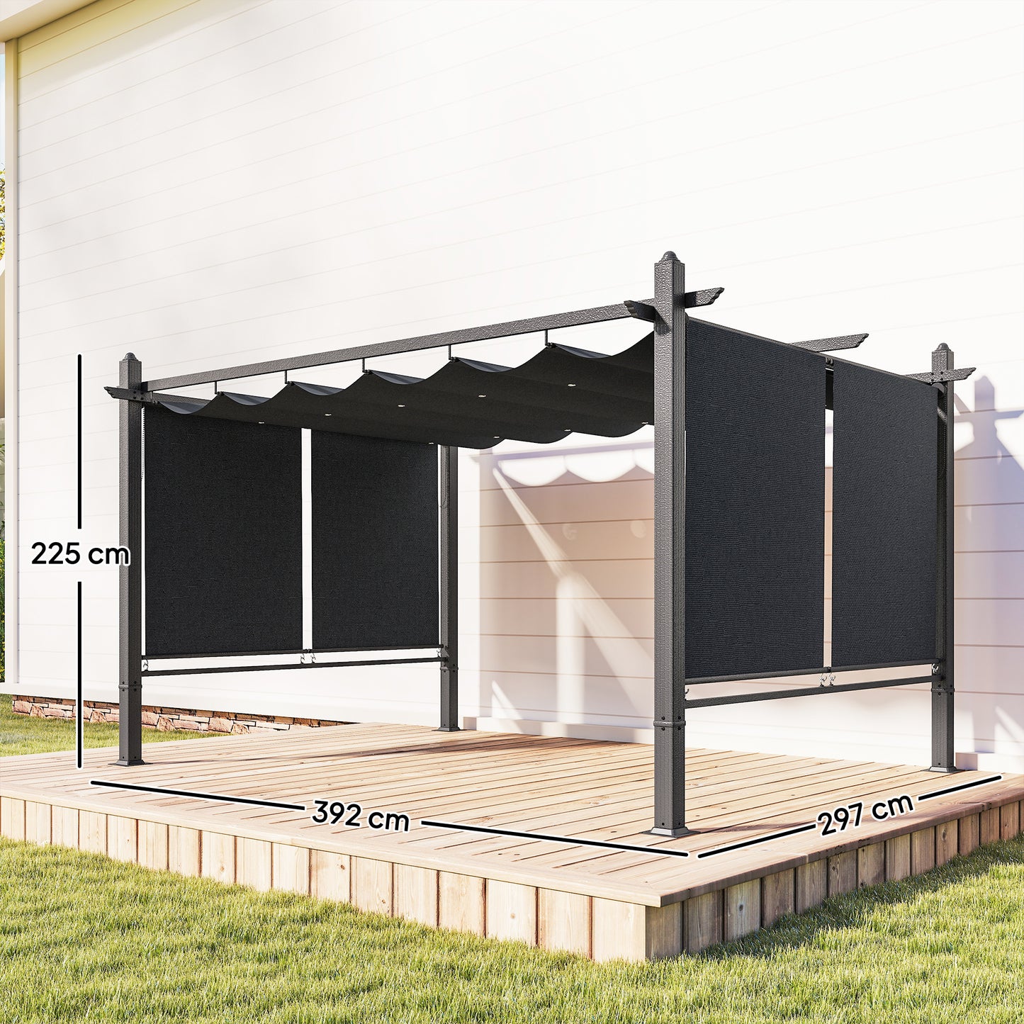 Outsunny 4 x 3 m Garden Pergola With Retractable Roof Canopy And Roll Up Sides Outdoor Gazebo Kit Dark Grey