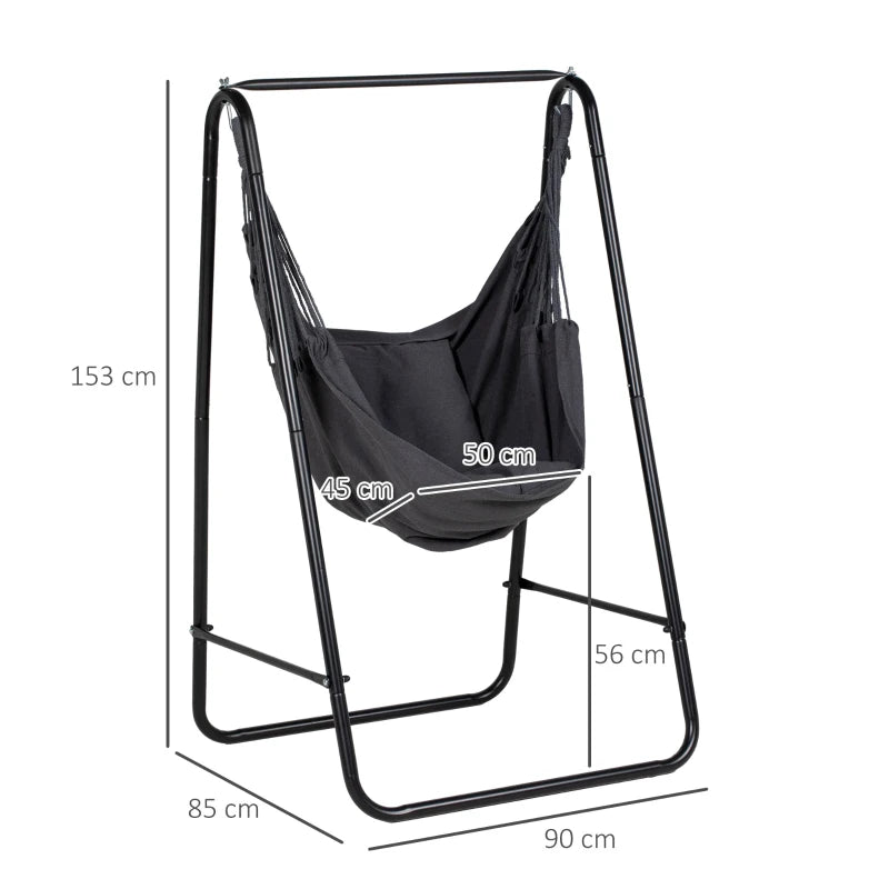 Outsunny Hammock Chair with Stand - Dark Grey Hammock Swing Chair with Cushion for Relaxation and Comfort - ALL4U RETAILER LTD