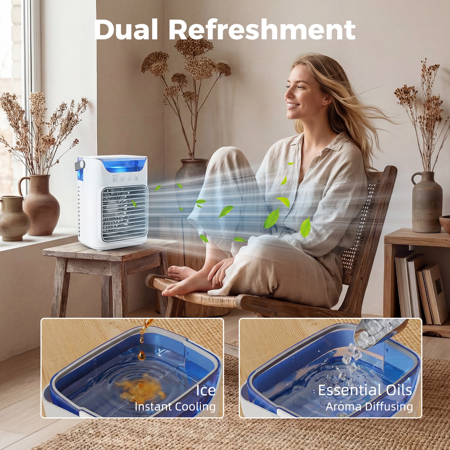 HOMCOM Air Cooler With Adjustable Head Portable Air Conditioner 3 Wind Speeds 2 Cool Mist Settings RGB Light White