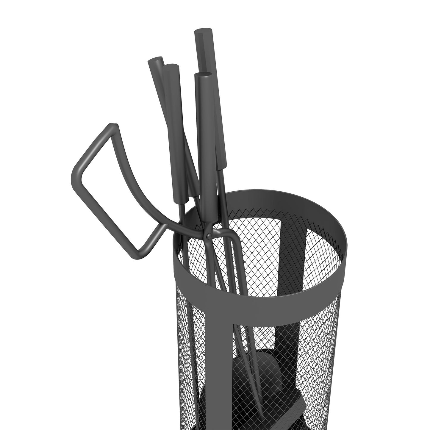 Outsunny 5 Piece Fireplace Tools Set With Mesh Basket Indoor Outdoor Fireside Accessories Black