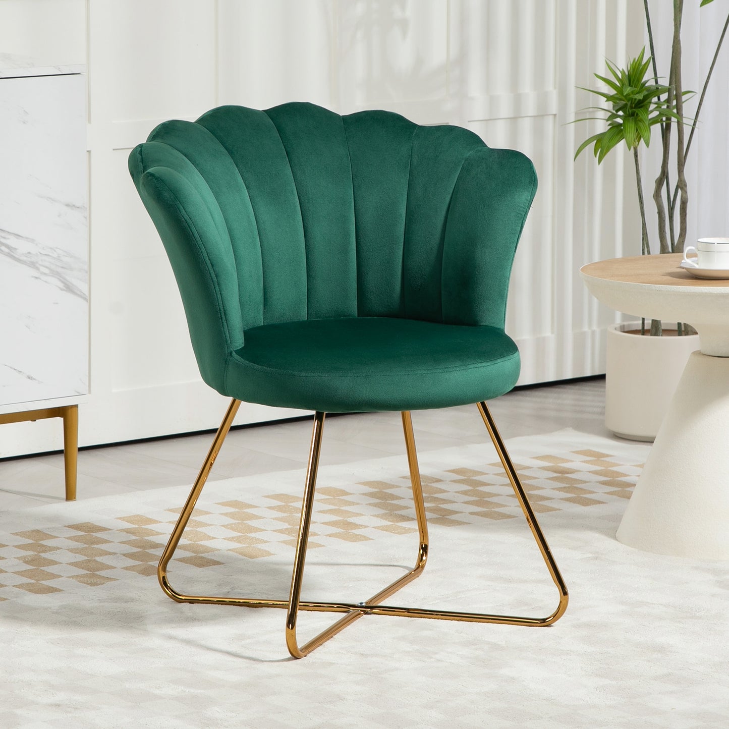 HOMCOM Velvet Feel Lotus Petal Accent Chair Green With Plush Sponge Cushion And High Back Support