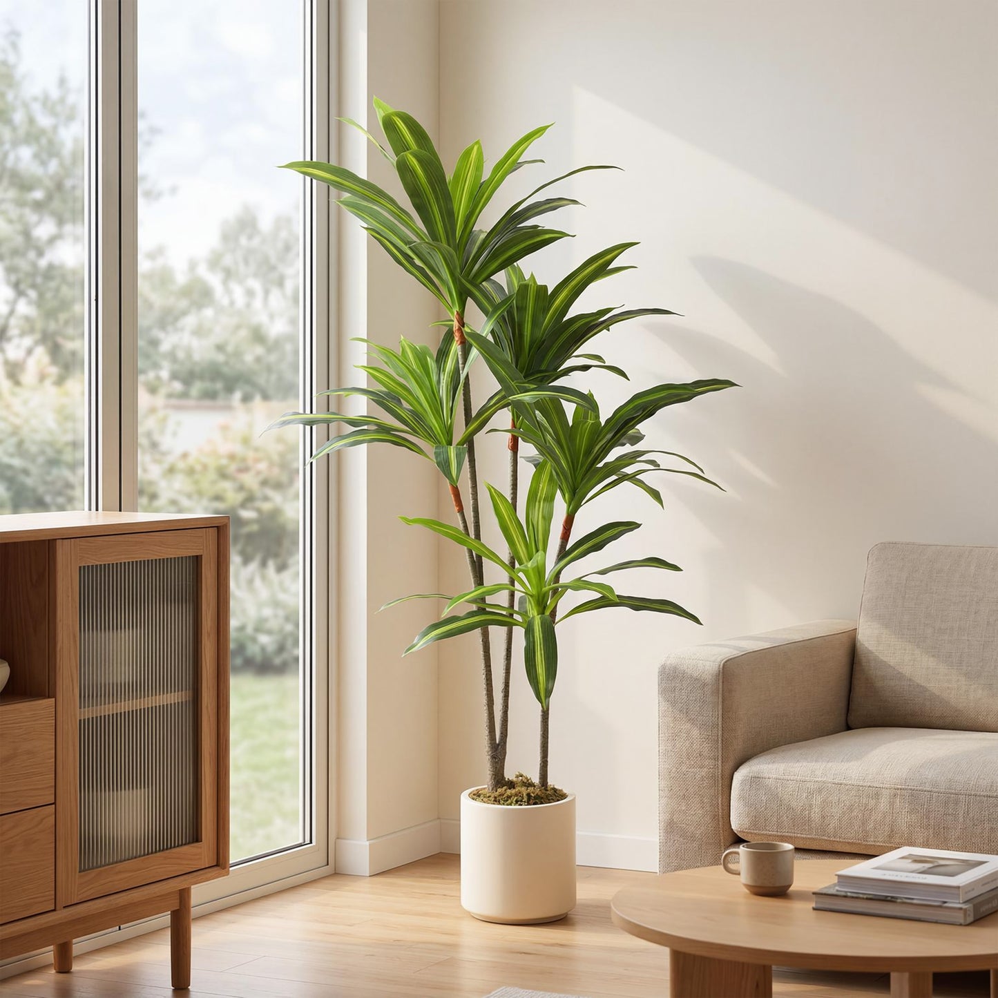 HOMCOM 150cm Lifelike Artificial Dracaena Tree With Bendable Trunks And Lifelike PEVA Leaves For Indoor Decor Green