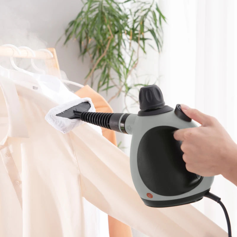 HOMCOM Handheld Steam Cleaner - 1050W Portable Multi-purpose Steamer with 9-Piece Accessory Kit for Chemical-Free Cleaning of Kitchen, Bathroom, Windows, Car Seats, Carpets, Sofas - 350ML Tan - ALL4U RETAILER LTD