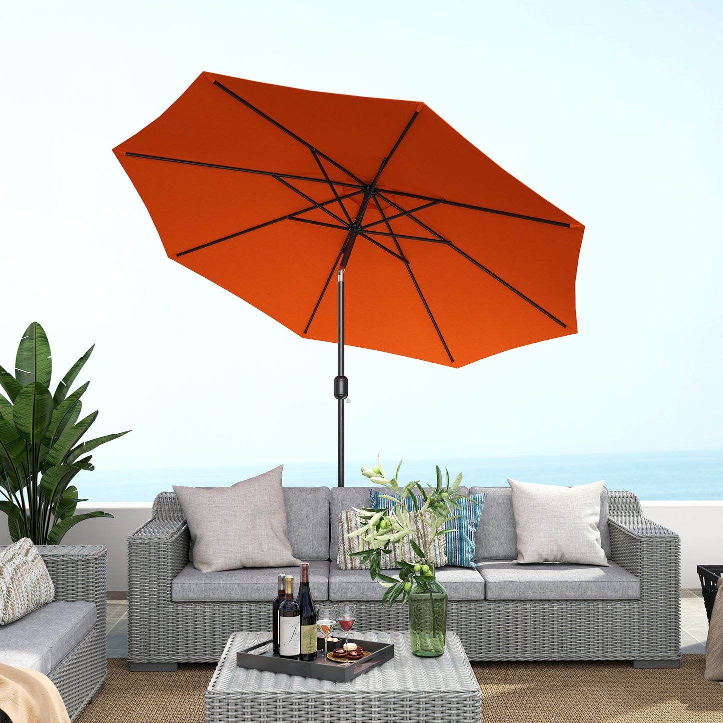 Outsunny 3 m Garden Parasol Umbrella With 8 Ribs Tilt Crank Handle For Balcony Bench Garden Orange