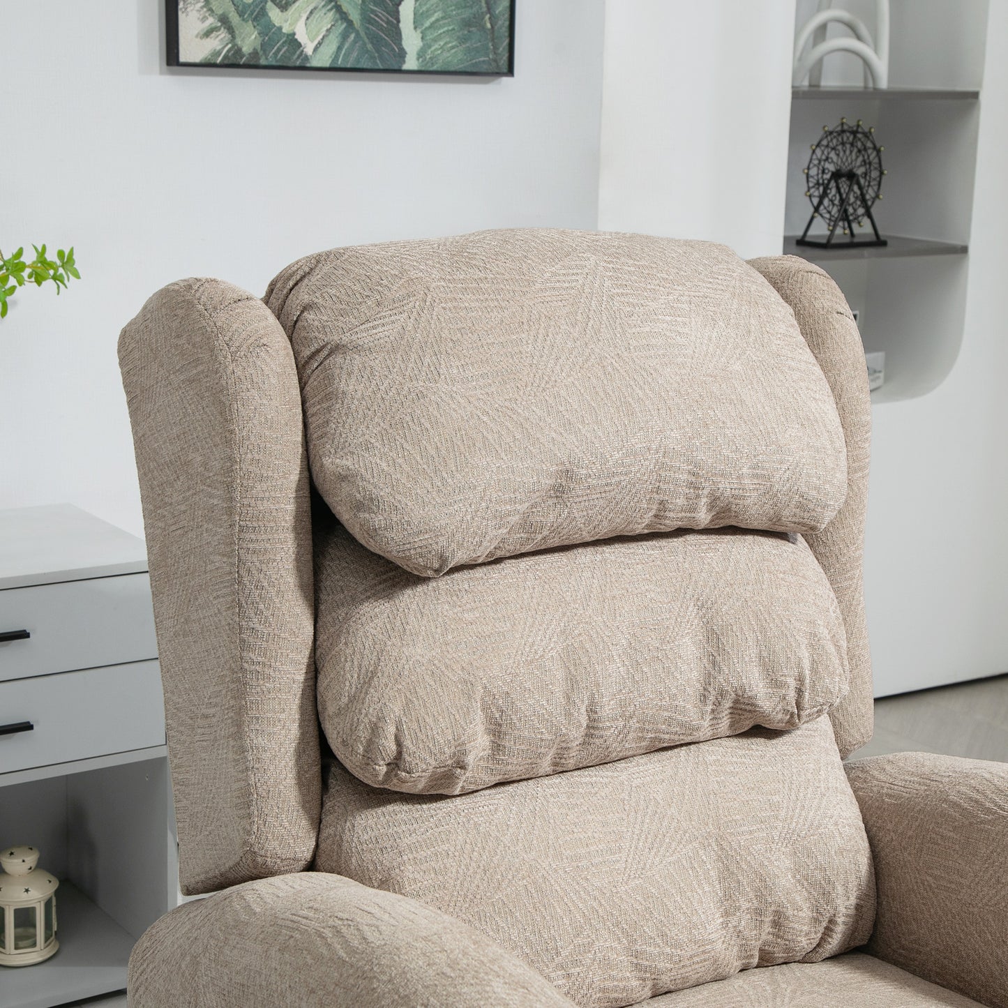 HOMCOM Velvet Feel Electric Riser Recliner Chair Khaki With Power Lift And Easy Access Button