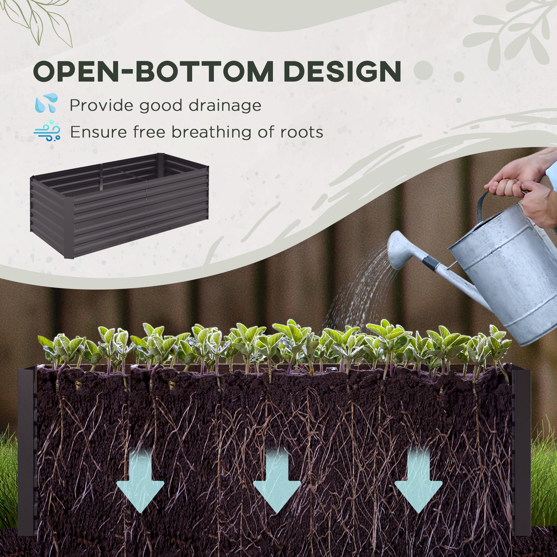 Outsunny Galvanised Steel Raised Garden Bed: Spacious 180 x 90 cm Planter for Outdoor Use in Dark Grey - ALL4U RETAILER LTD