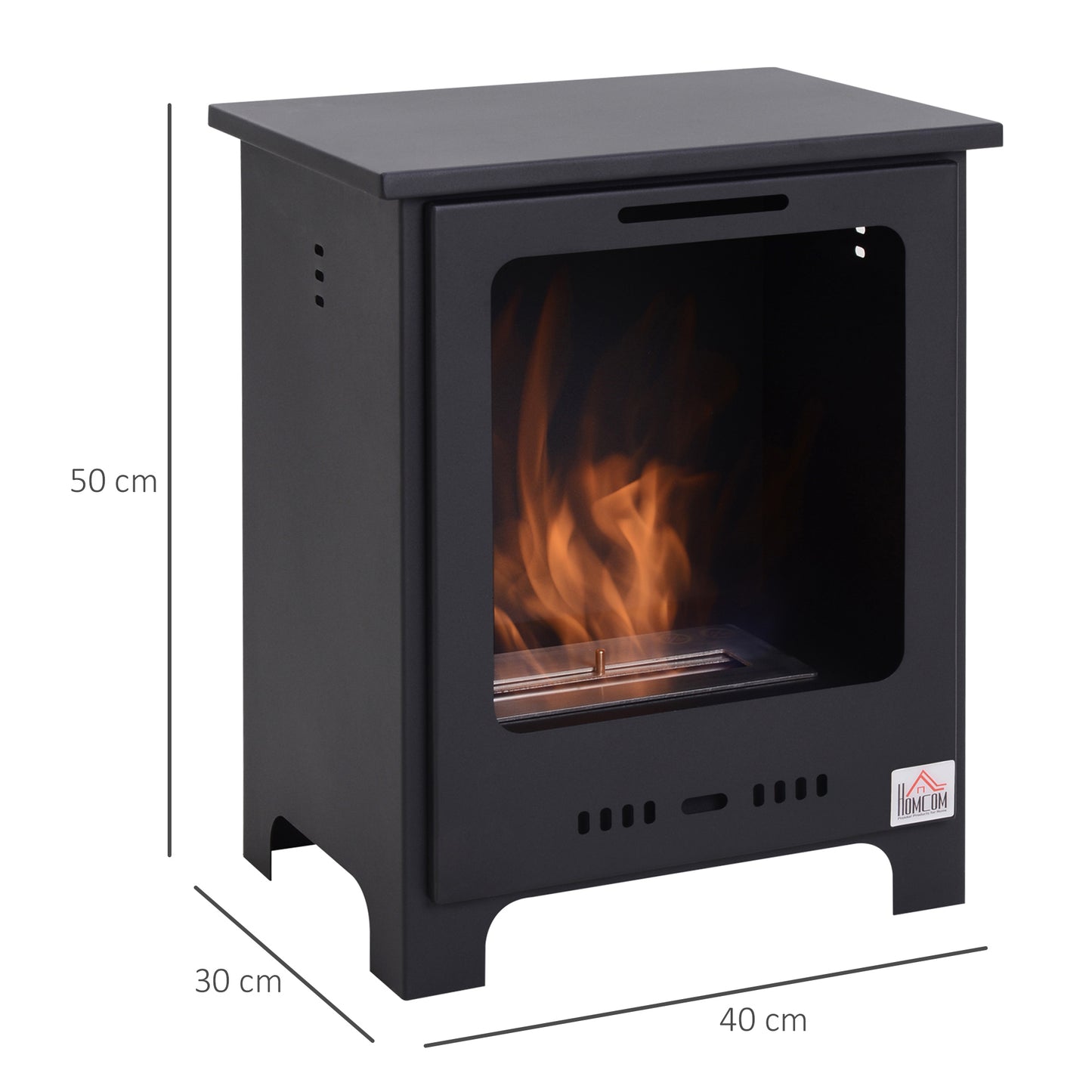 HOMCOM Black Freestanding Bioethanol Fireplace with 1.5L Tank and 3-Hour Burn Time for Indoor Use - ALL4U RETAILER LTD