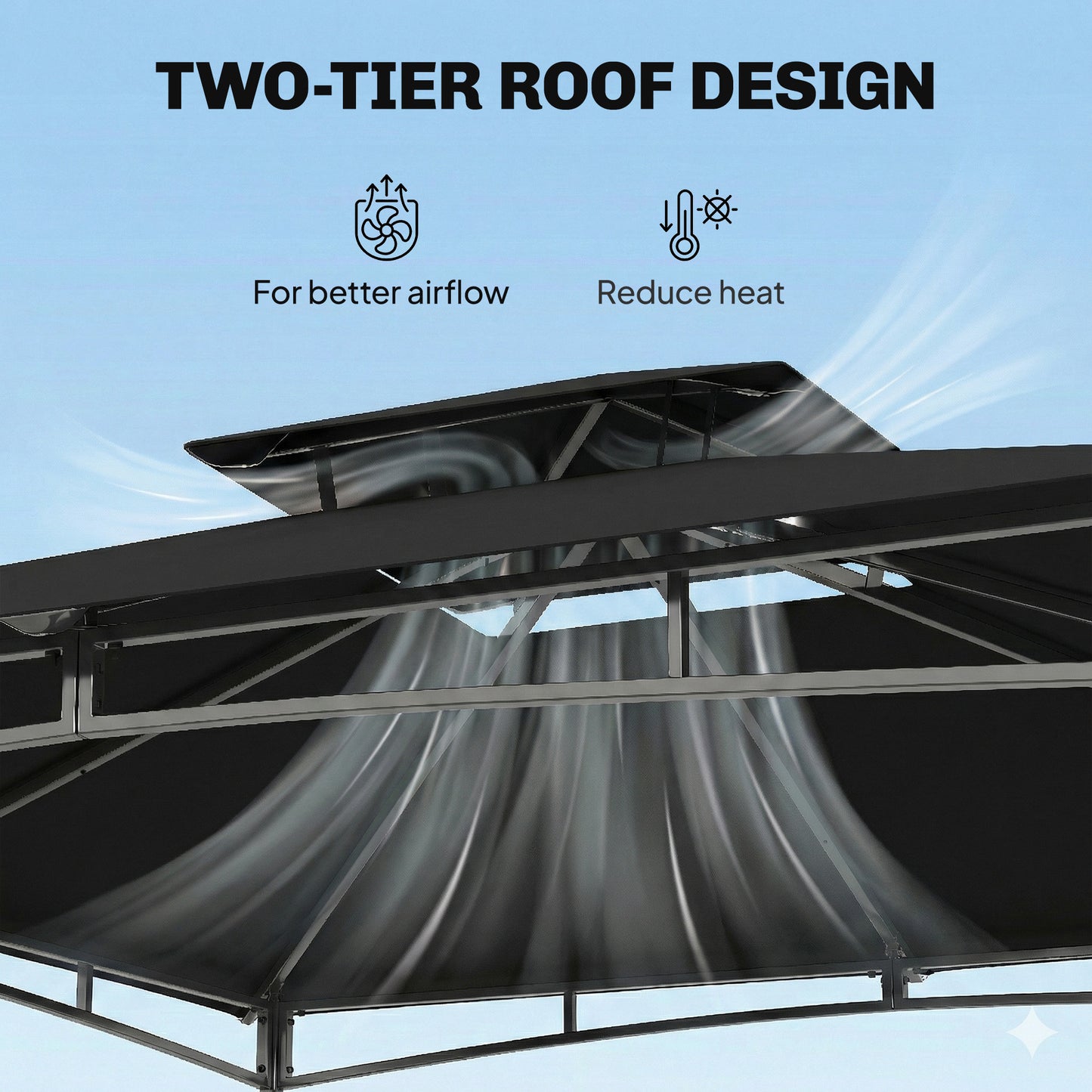 Outsunny 3x3m Gazebo With 2 Tier Roof Weatherproof Waterproof Garden Shade Rust Resistant Metal Frame Black