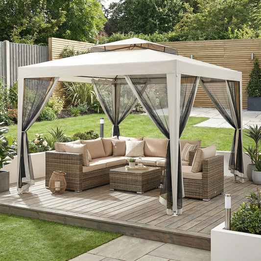 Outsunny 3 X 3 M Gazebo With Removable Mesh Sidewalls Netting Patio Canopy Outdoor Event Shelter Cream White
