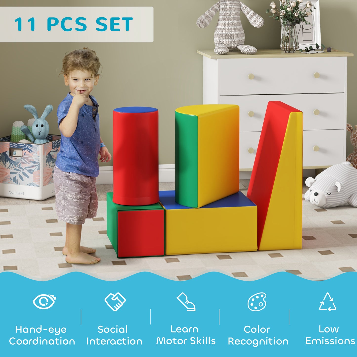 HOMCOM 5-Piece Colorful Foam Climbing and Crawling Playset for Toddlers - ALL4U RETAILER LTD