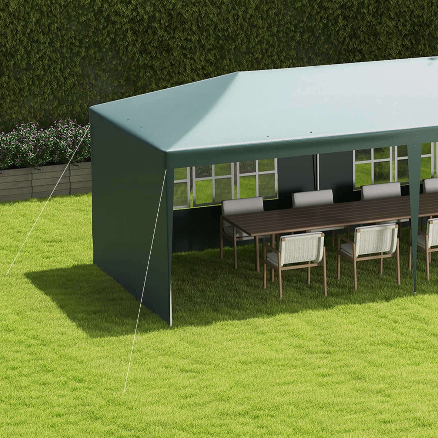 Outsunny 9 By 3 M Party Tent Gazebo Marquee Outdoor Patio Canopy Shelter With Windows And Side Panels Green