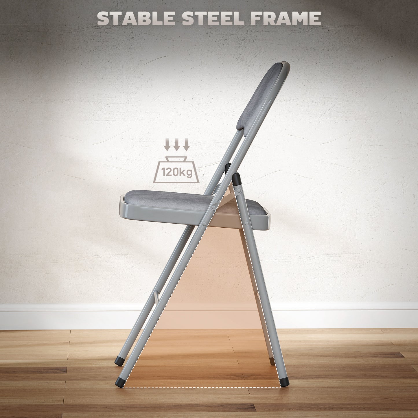 HOMCOM 4 Pack Folding Chairs With Padded Seats Velvet Portable Party Chairs With Steel Frame Light Grey