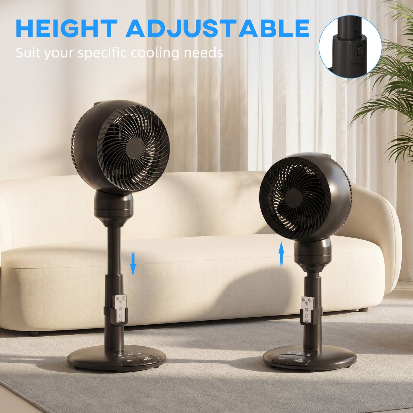 HOMCOM Air Circulator Pedestal Fan With 9 Inch Oscillating Head Remote Control 3 Speed 3 Mode Black