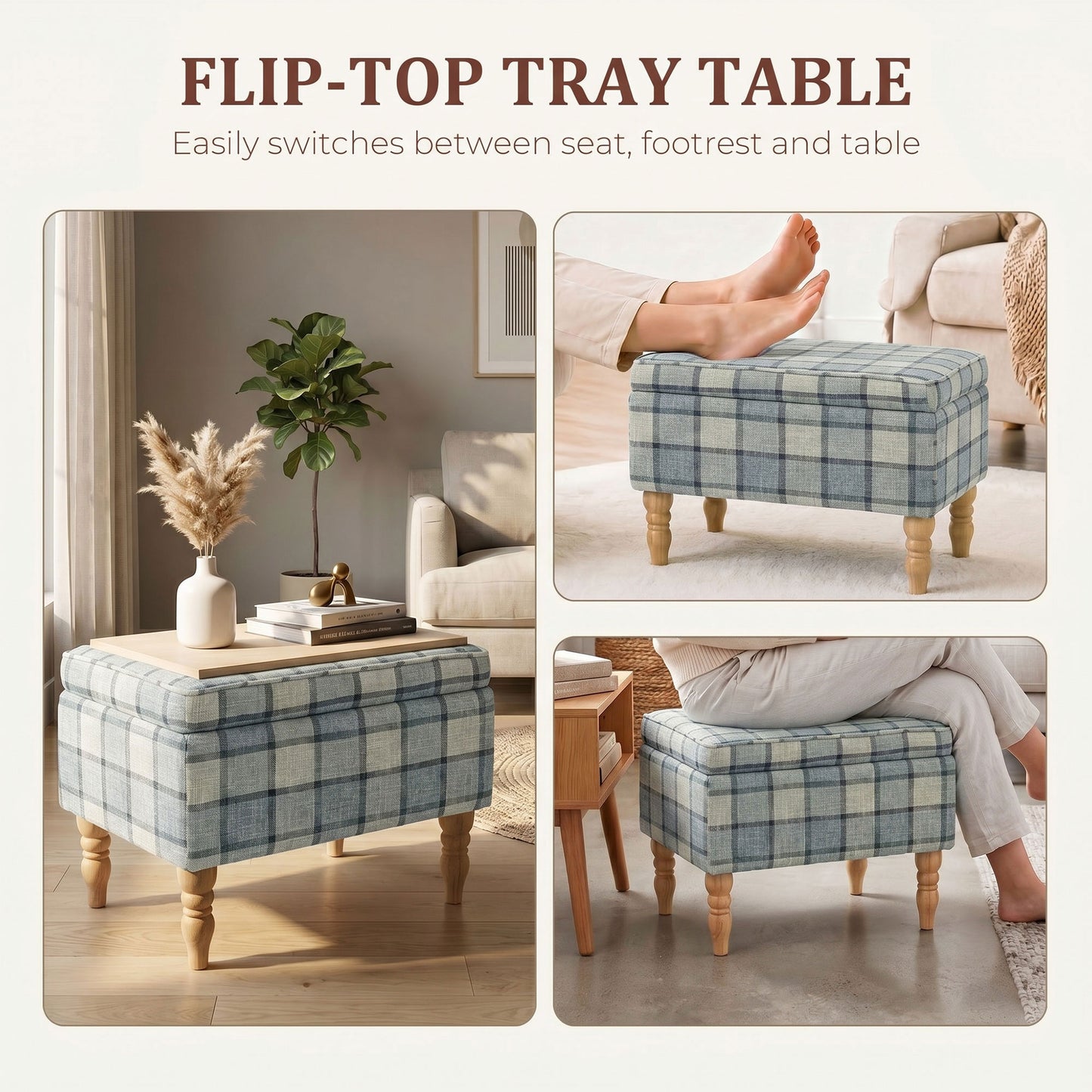 Homcom Linen Fabric Upholstered Storage Ottoman With Removable Top And Hidden Space Grey