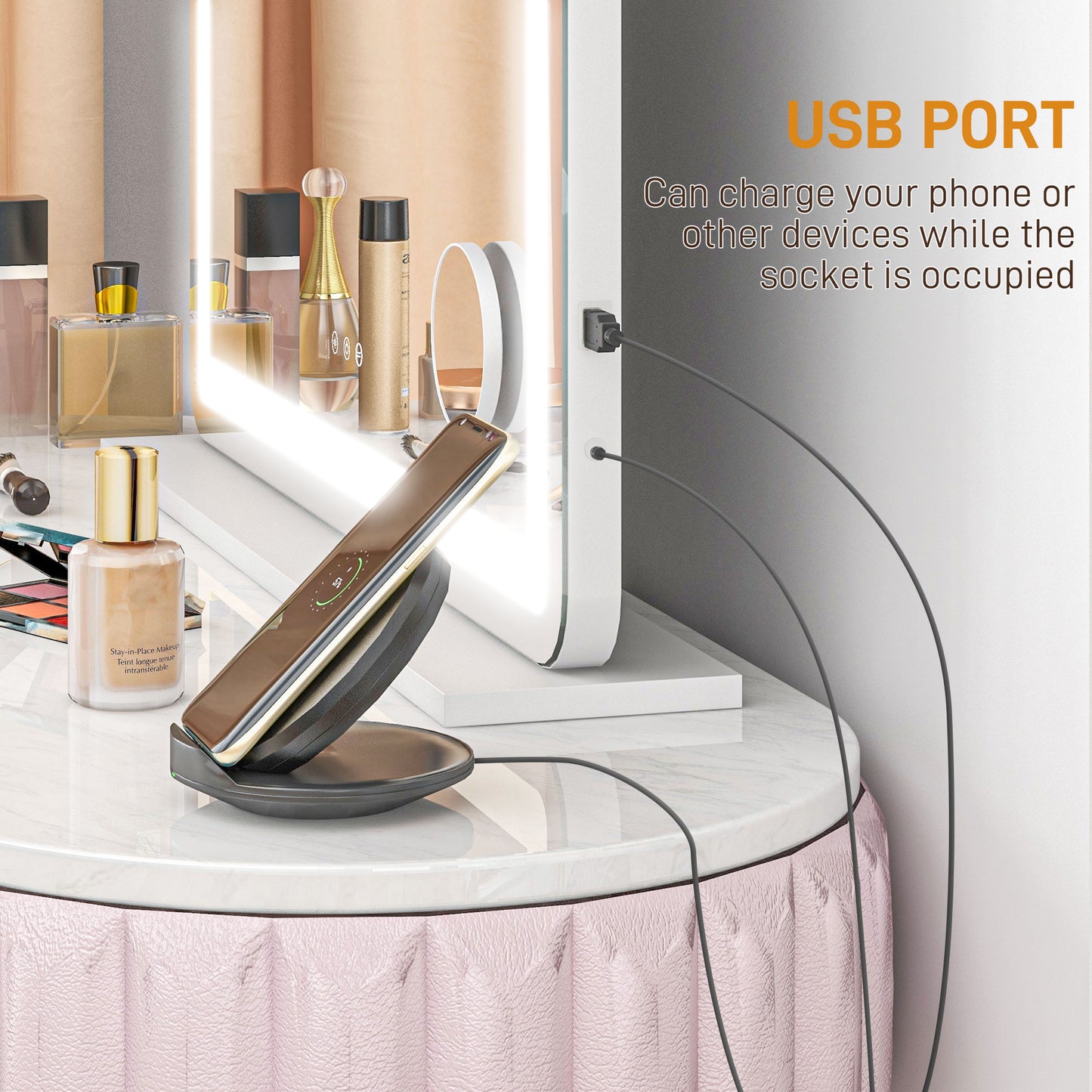 HOMCOM Vanity Mirror With Lights 80x62 Cm Makeup Mirror 3 Colour Temperature 10X Magnification Touch Screen USB Port