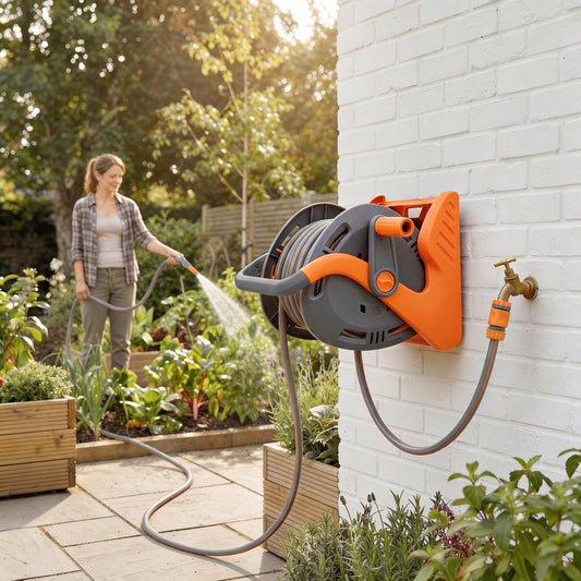 Outsunny Portable Garden Hose Reel Wall Mounted 20m and 2m Reach With Crank Handle and Two Pattern Spray Nozzles Orange