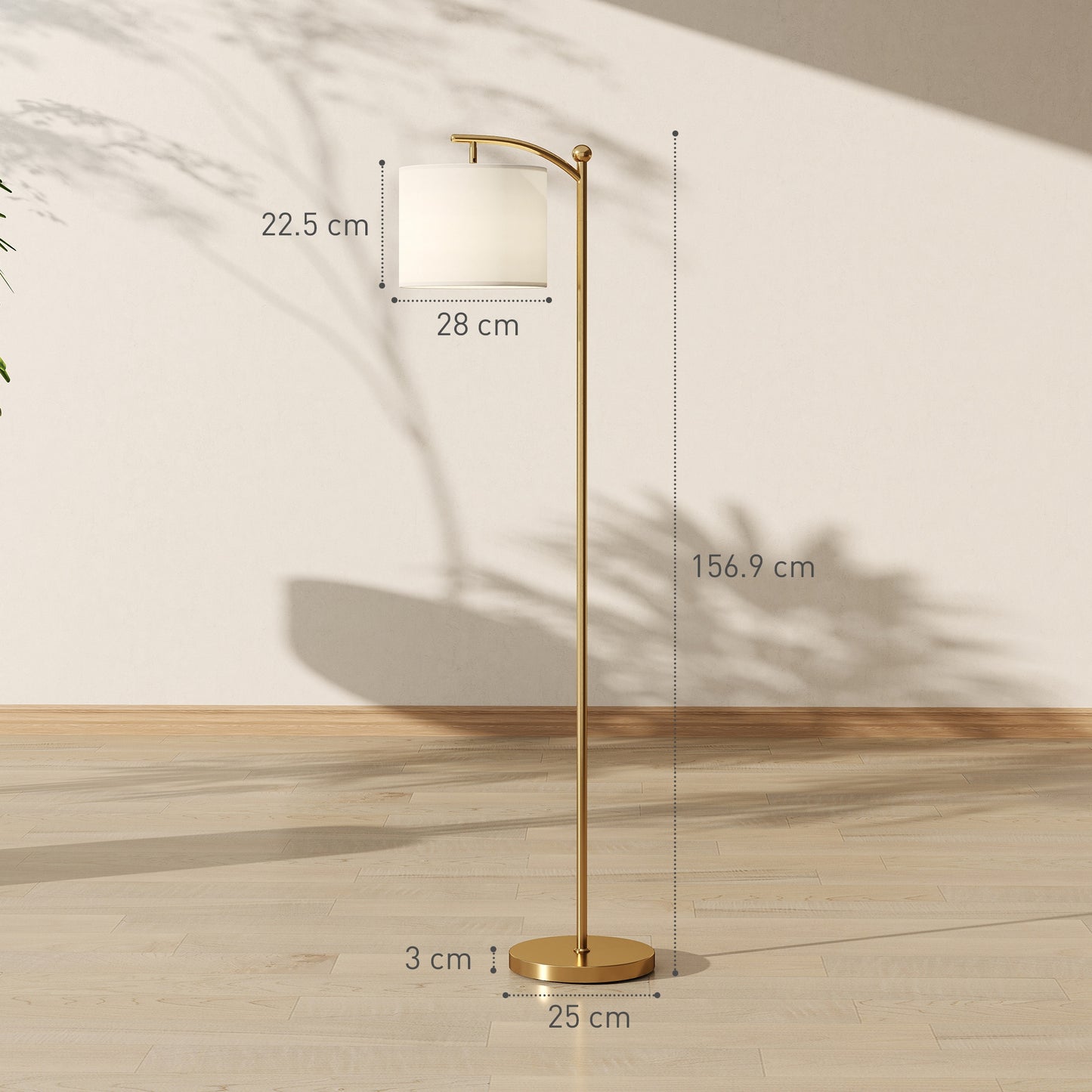 HOMCOM LED Floor Lamp With Remote Control Gold Tone Adjustable Brightness And Color Temperature 11 Levels