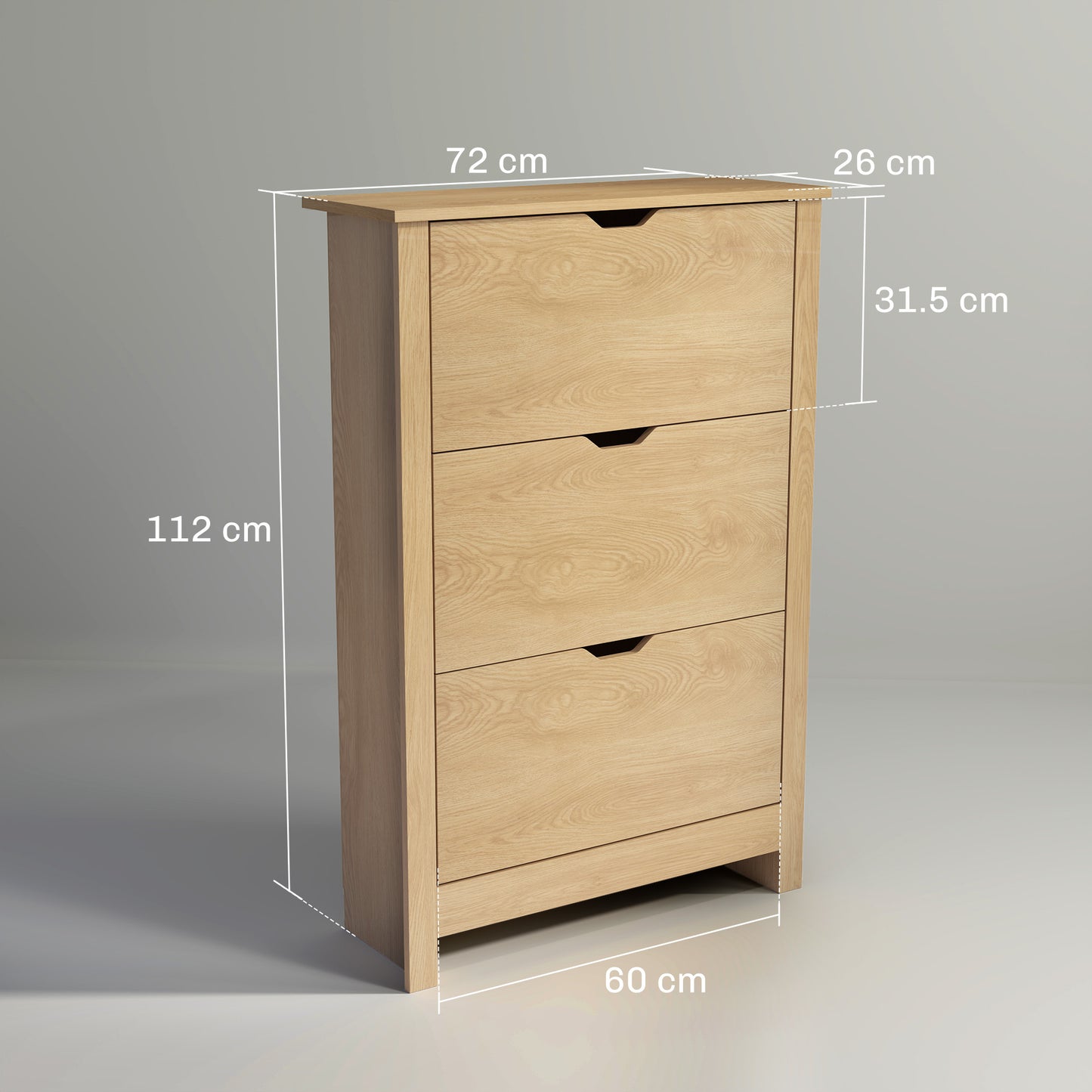 HOMCOM Slim Shoe Cabinet Narrow Cupboard With 3 Drawers And Adjustable Shelves For 18 Pairs Natural Wood Finish