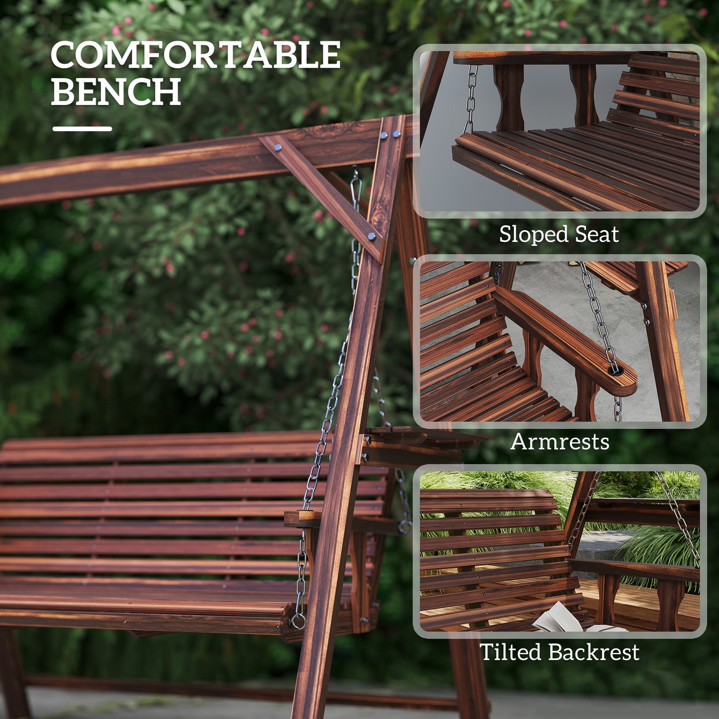 Outsunny 3-Seater Wooden Garden Swing Bench with Canopy – Outdoor Patio Porch Seat