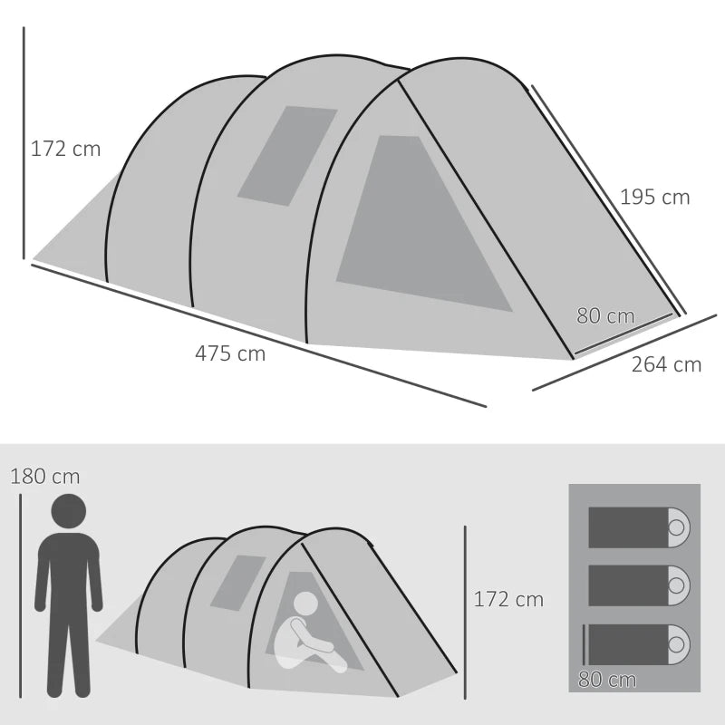 Outsunny 2-Room Tunnel Camping Tent for 3-4 People with Windows, Covers, Carry Bag - Ideal for Fishing, Hiking, Sports - Green - ALL4U RETAILER LTD