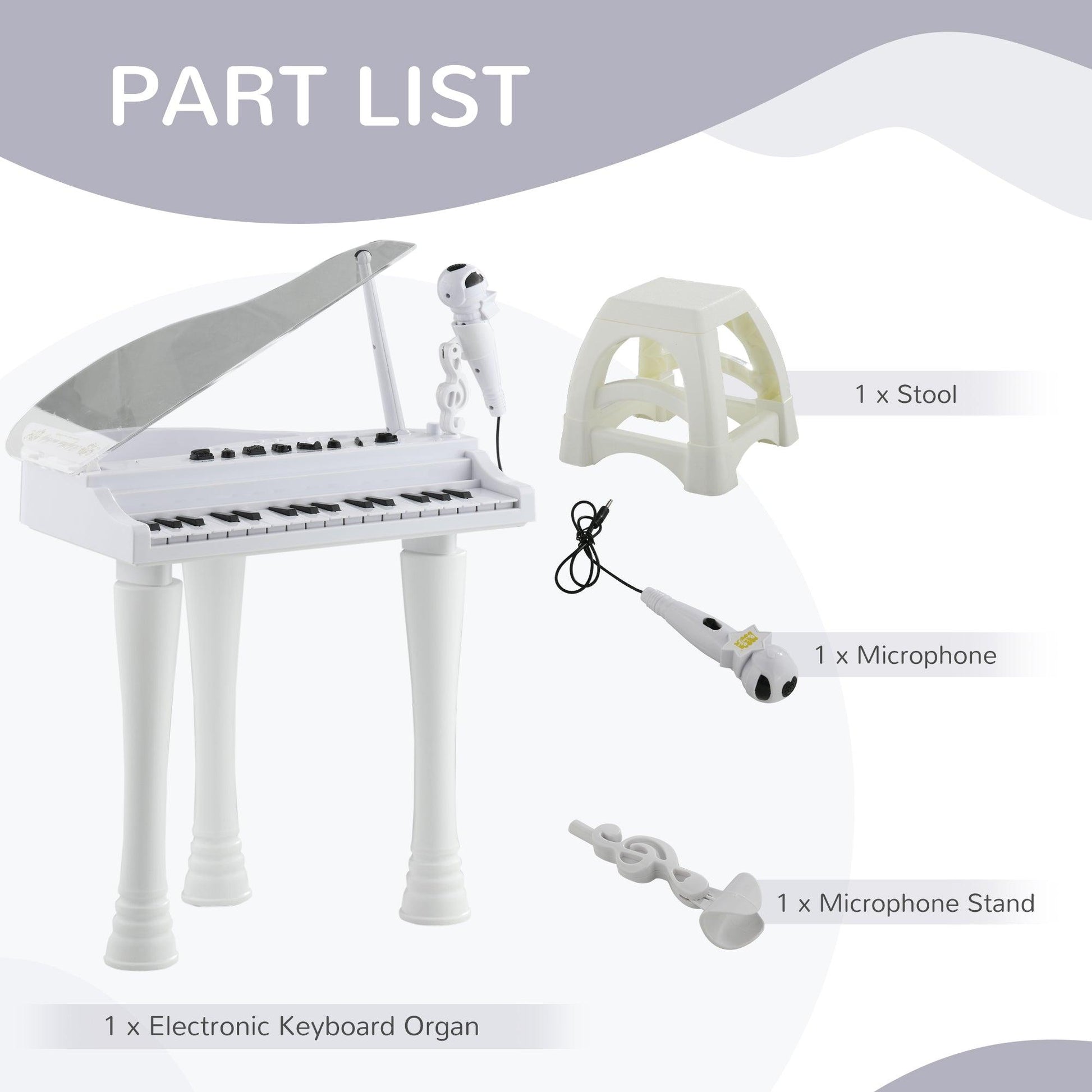 AIYAPLAY 32-Key Kids Piano Keyboard Set with Microphone, Lights, Stool | White - ALL4U RETAILER LTD