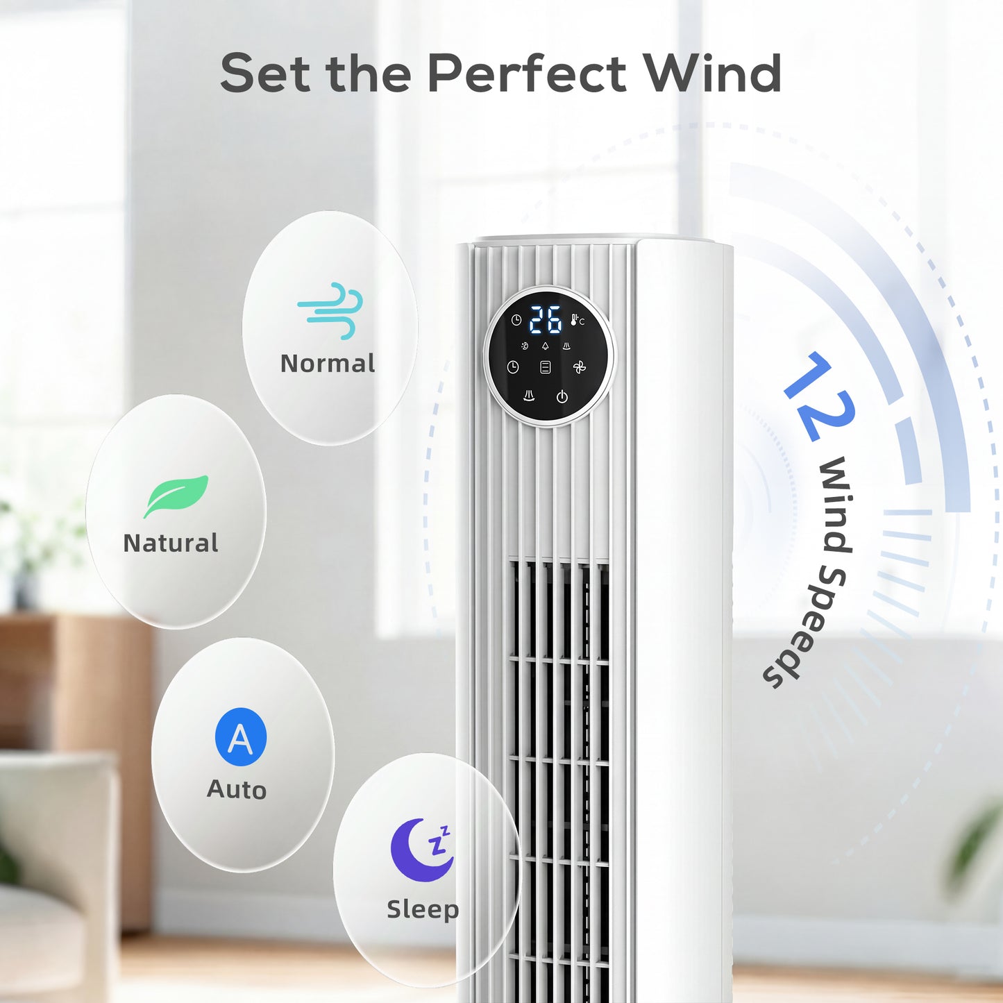 HOMCOM 36 Inch Quiet Tower Fan 28 dB With 12 Speeds 4 Modes 80 Degree Oscillation LED Display Remote Control