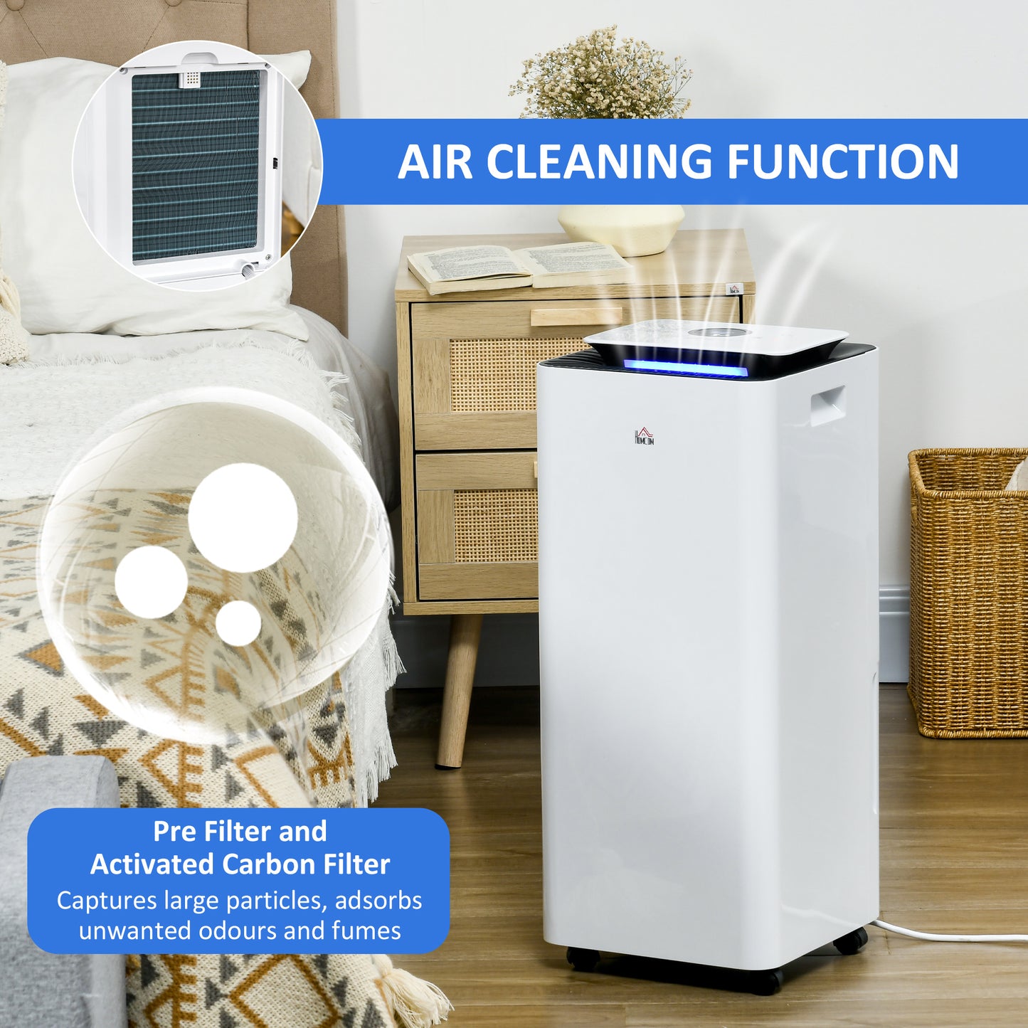 HOMCOM Portable Dehumidifier And Air Purifier 3500mL Capacity With 24H Timer 5 Modes 16L Per Day White
