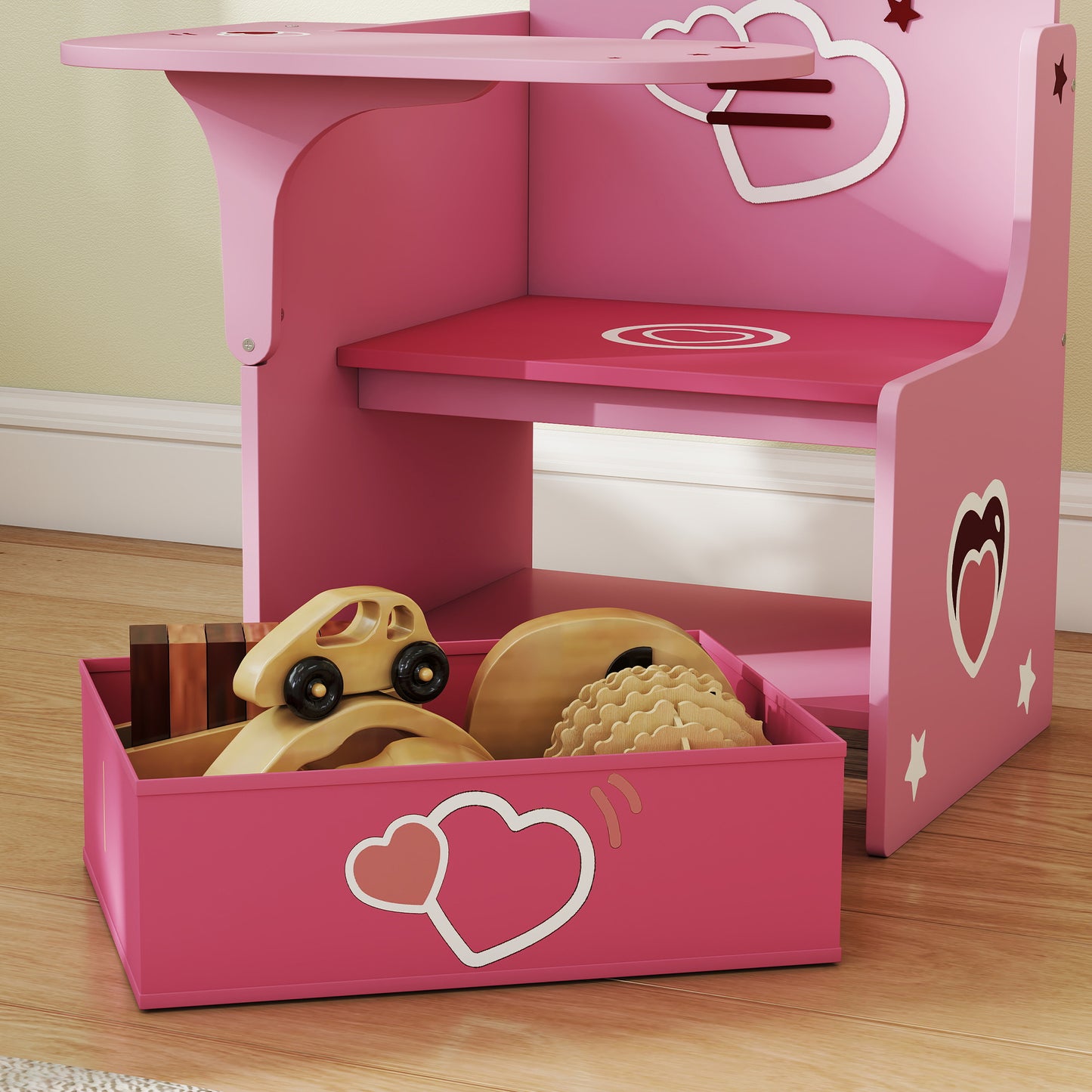 AIYAPLAY Kids Table and Chair Set With Storage Bins For Ages Three To Five Pink
