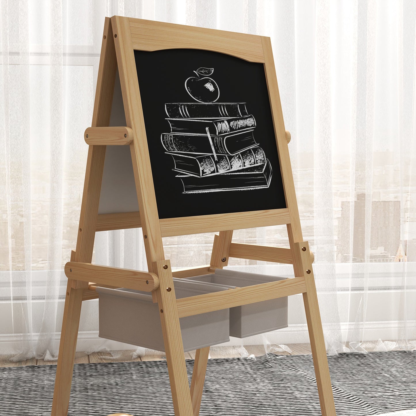 AIYAPLAY Kids Easel With Paper Roll 3 In 1 Art Easel For Toddlers Whiteboard Chalkboard With Storage Baskets