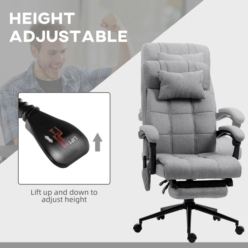 Vinsetto Fabric Vibration Massage Office Chair - Grey Computer Chair with Heat, Head Pillow, Footrest, Armrest, Reclining Back - ALL4U RETAILER LTD