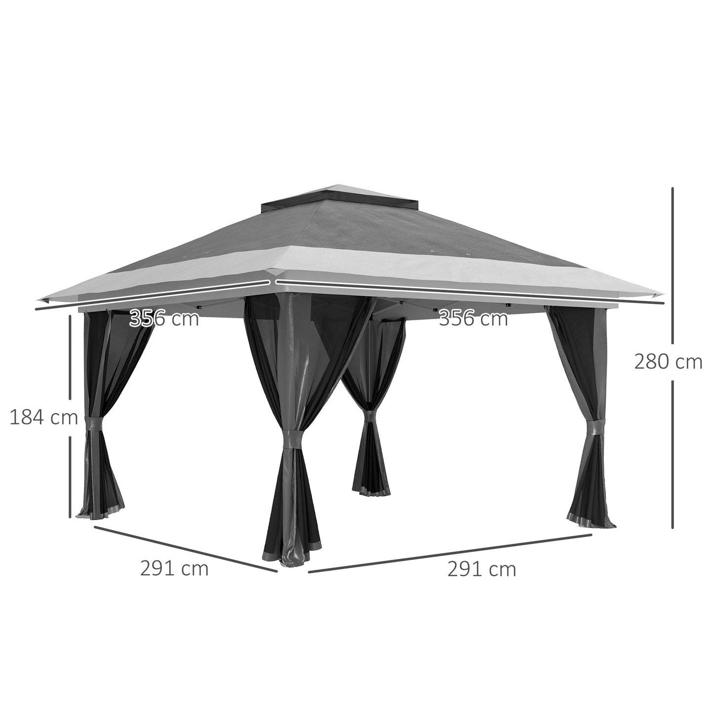 Outsunny 3.6x3.6m Pop Up Gazebo With Accessories UPF50 Canopy Removable Mesh Lining Adjustable Height 260 To 280cm Grey