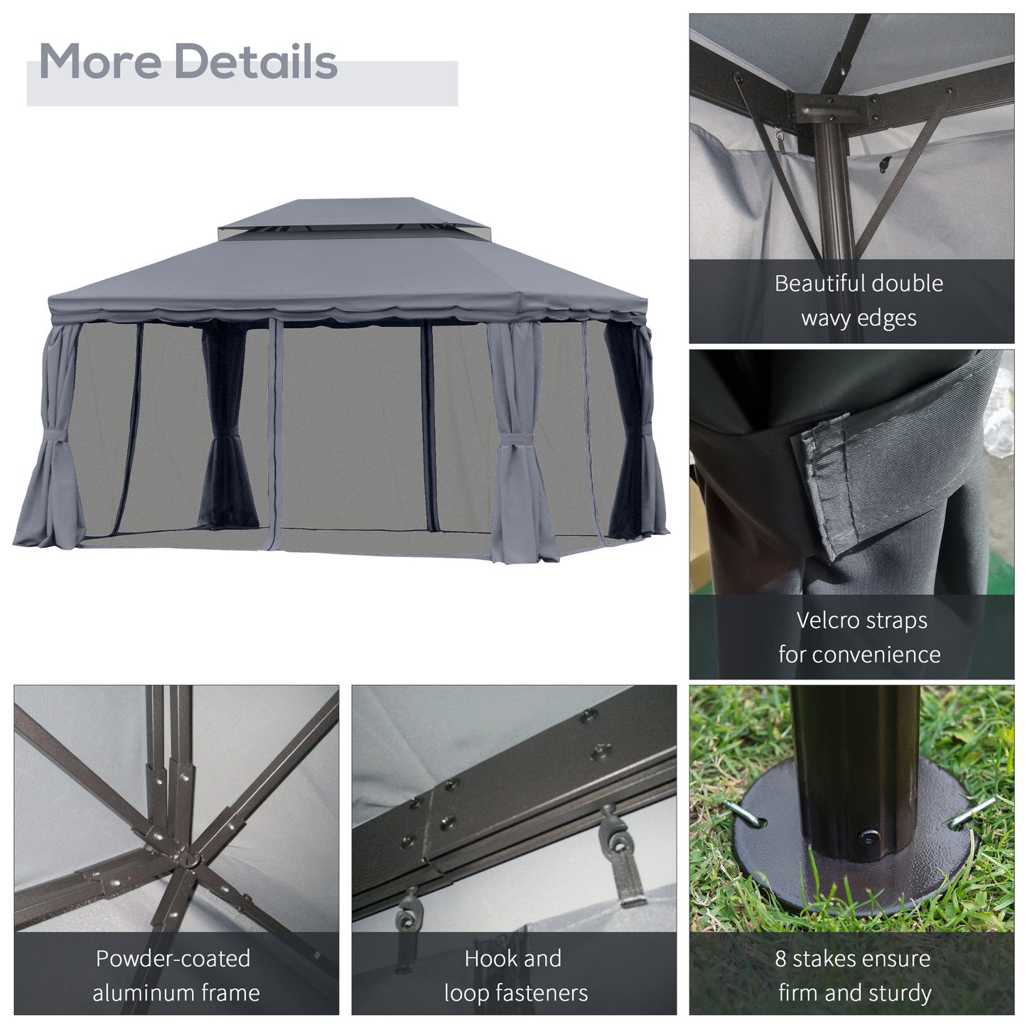 Outsunny 3 x 4m Aluminium GardenÂ Gazebo, Marquee Canopy Shelter Pavilion Party Tent with Nets and Curtains for Garden and Deck, Dark Grey