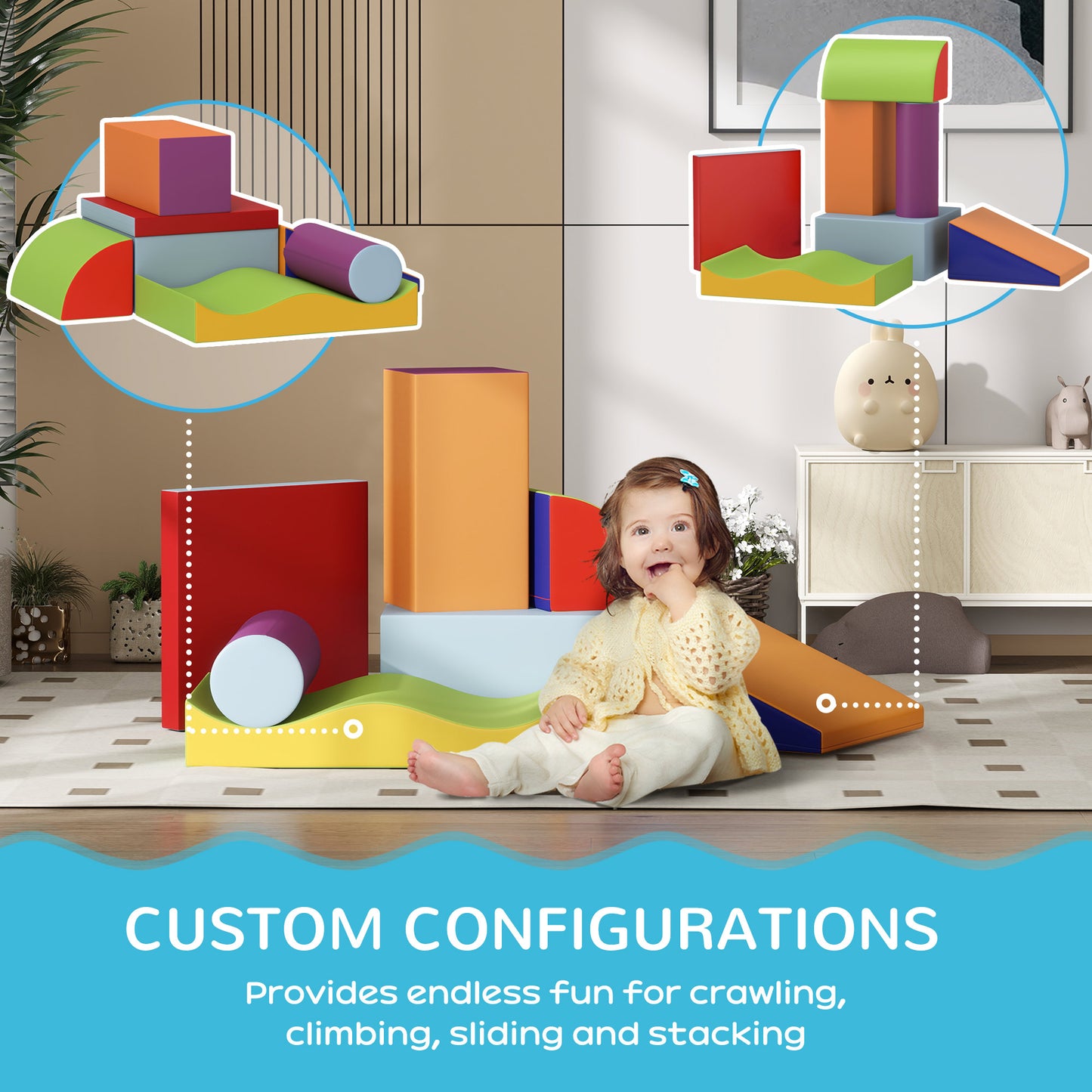 HOMCOM Colorful 7-Piece Soft Play Set for Toddlers Aged 1-3 Years - ALL4U RETAILER LTD