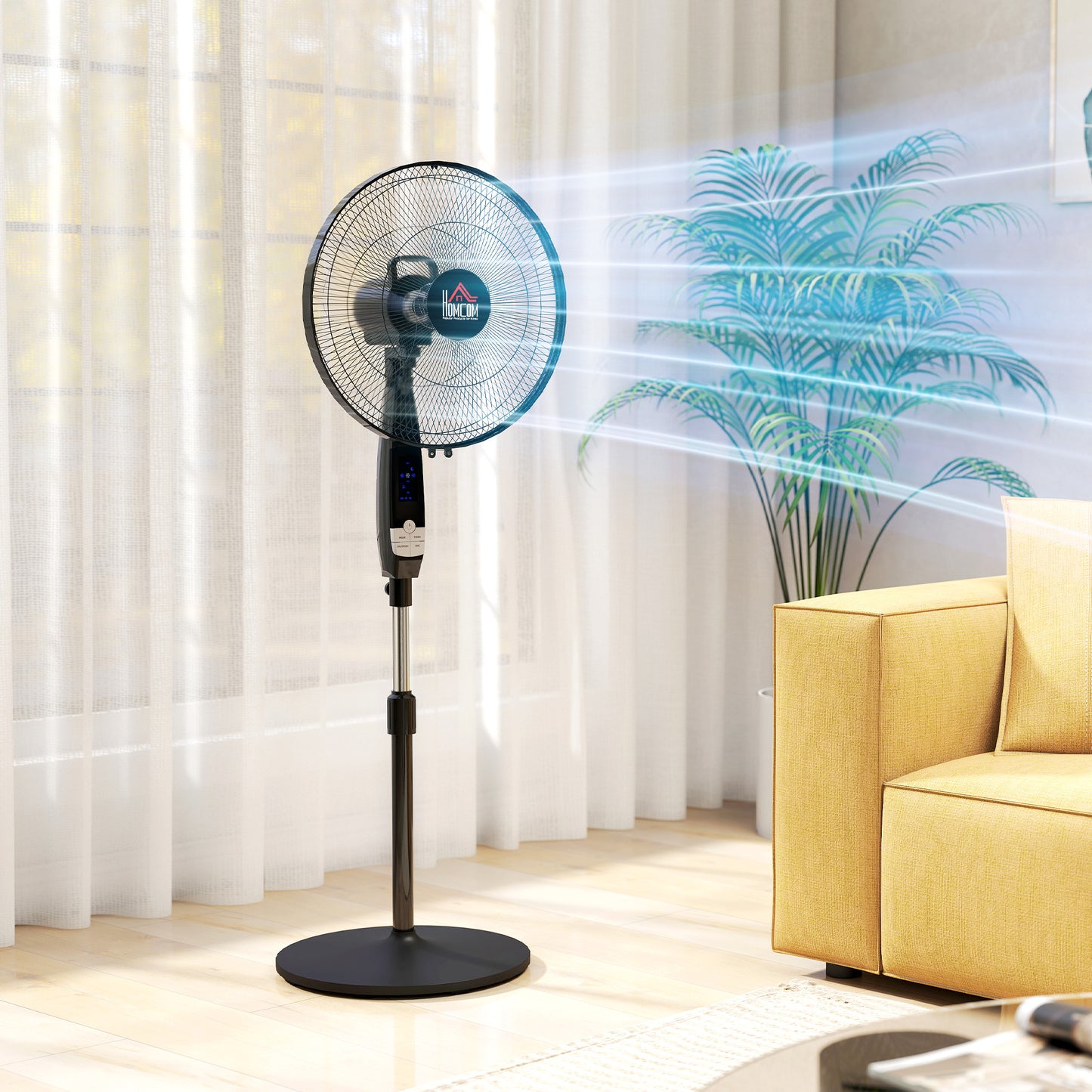 HOMCOM 16 Inch Pedestal Standing Floor Fan with Remote Control 85 Degree Oscillation Black
