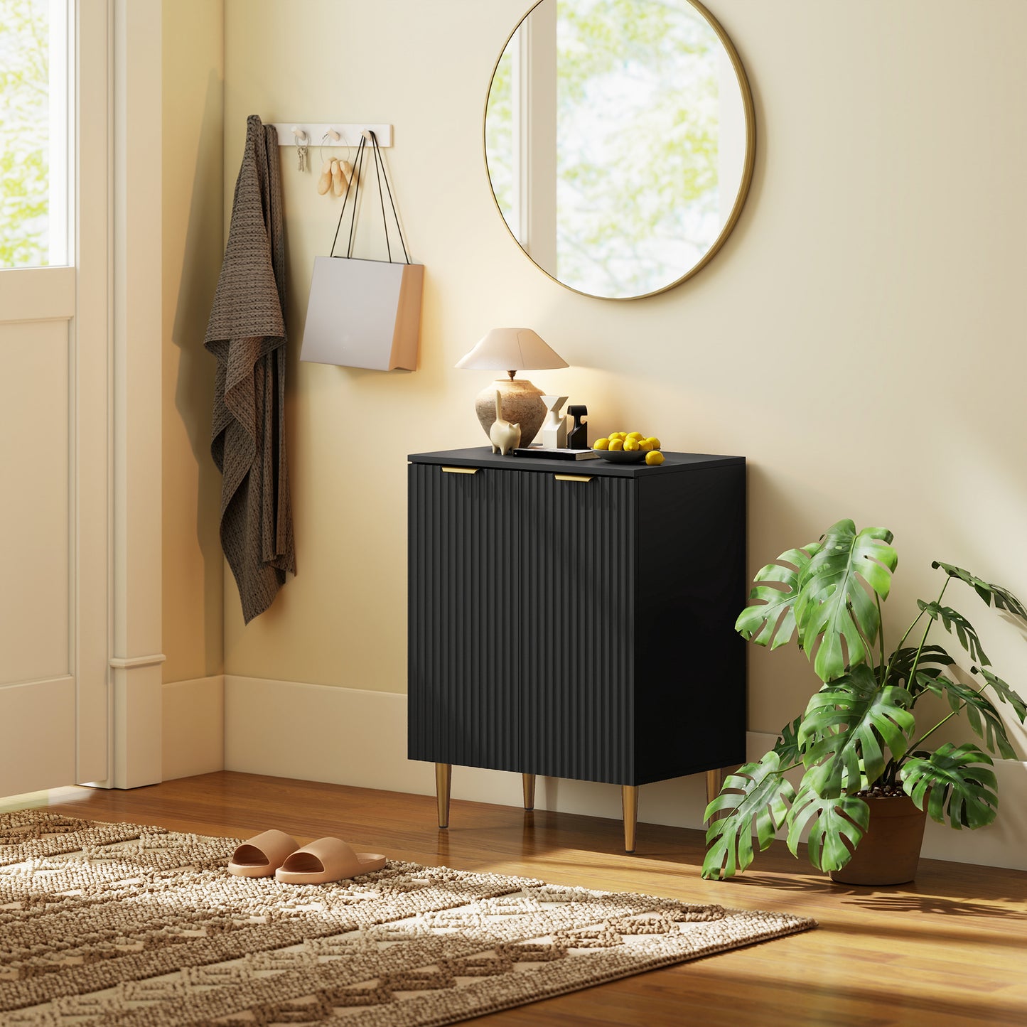 HOMCOM Sideboard Buffet Cabinet Modern Kitchen Storage Cabinet With Adjustable Shelves And Metal Legs Black