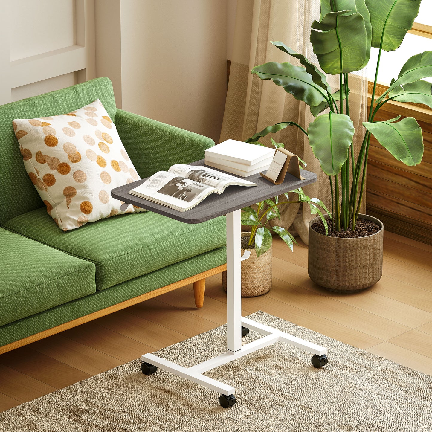 HOMCOM Adjustable White/Grey Sit-Stand Desk with Wheels - 75-115cm