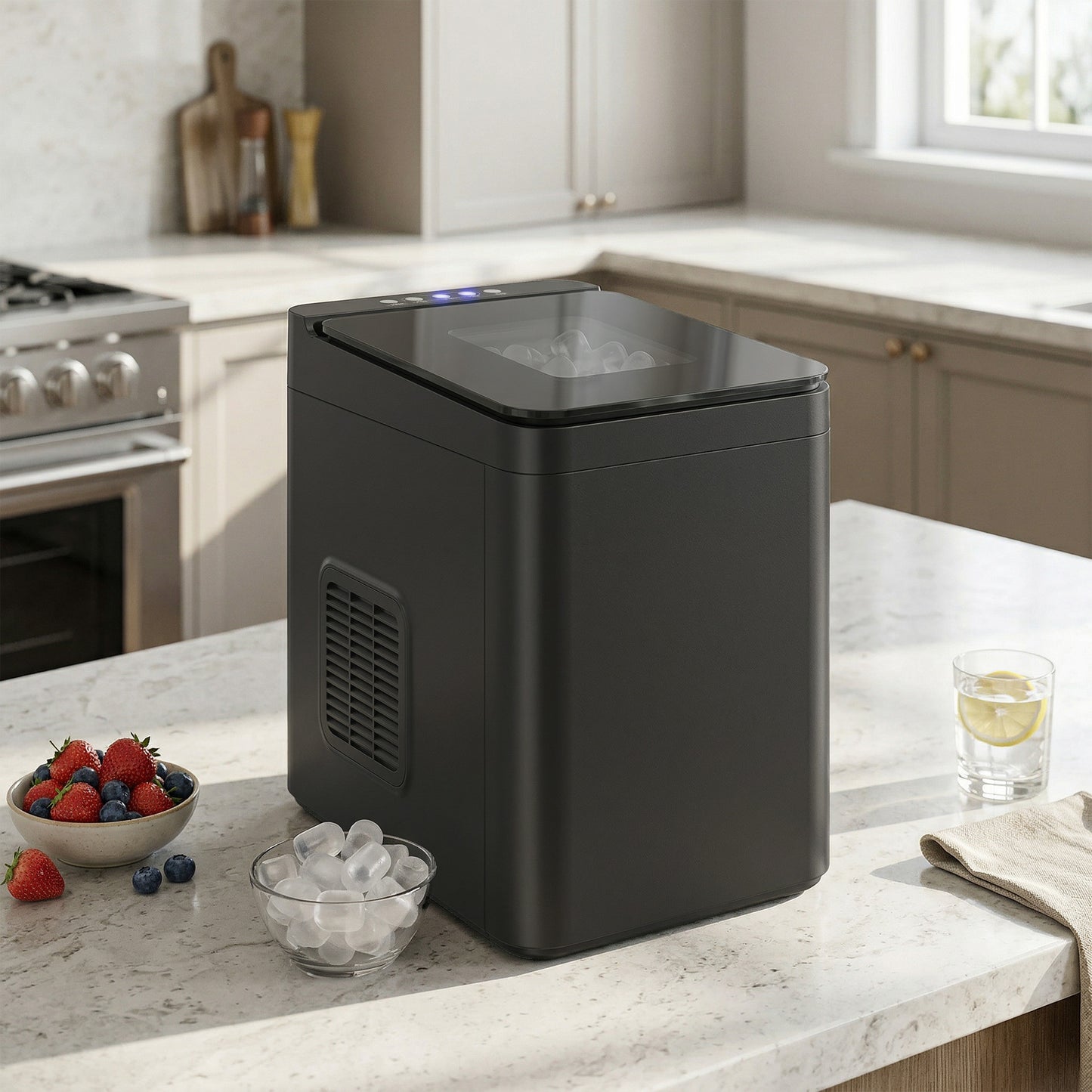 HOMCOM Countertop Ice Maker Self Cleaning Compact Machine With Two Ice Sizes 1.5 L Water Tank Black