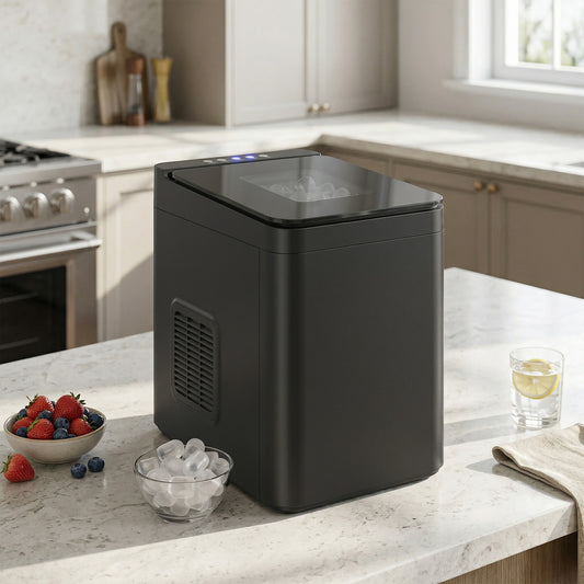 HOMCOM Countertop Ice Maker Self Cleaning Compact Machine With Two Ice Sizes 1.5 L Water Tank Black